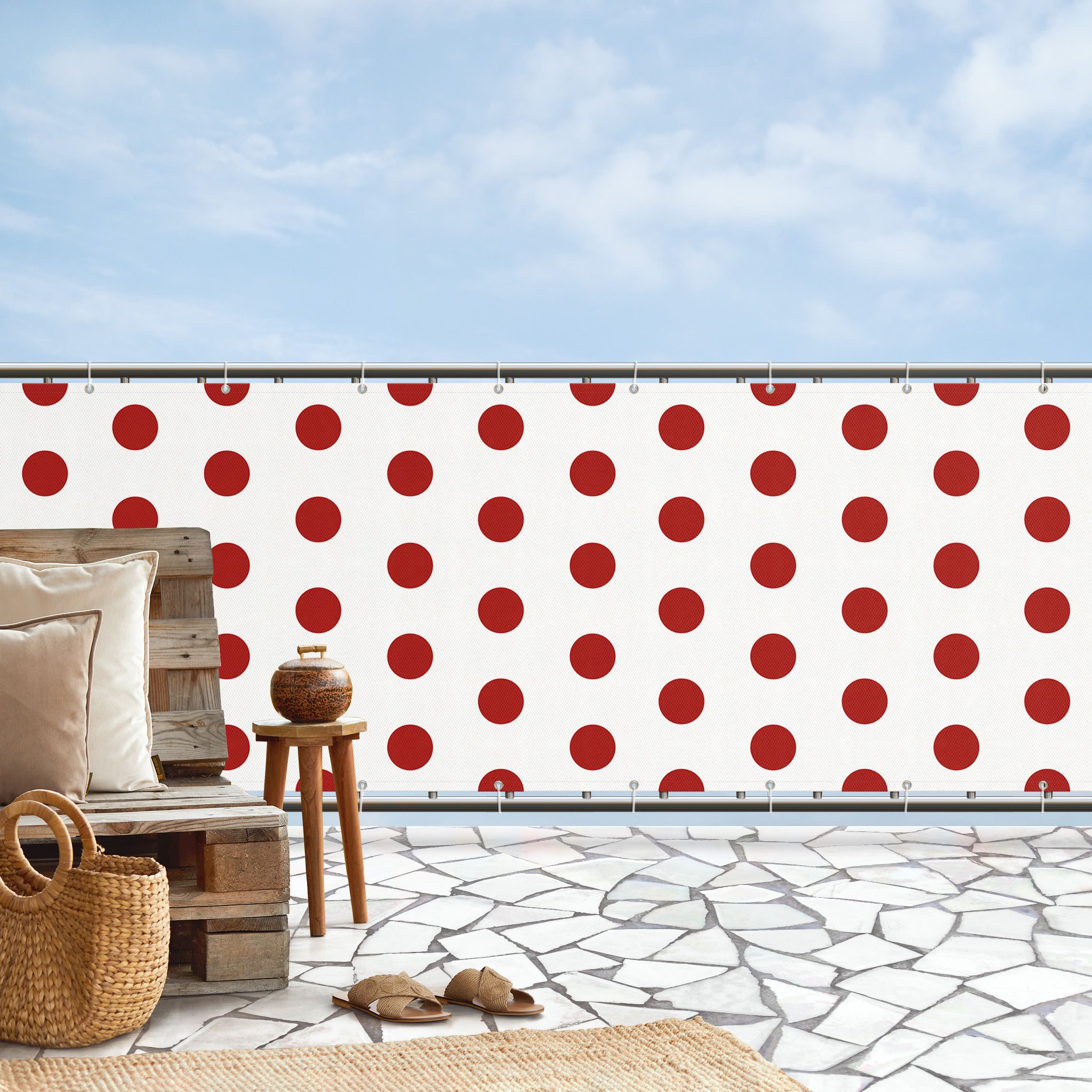 Balkon Sichtschutz Punkte in Rot