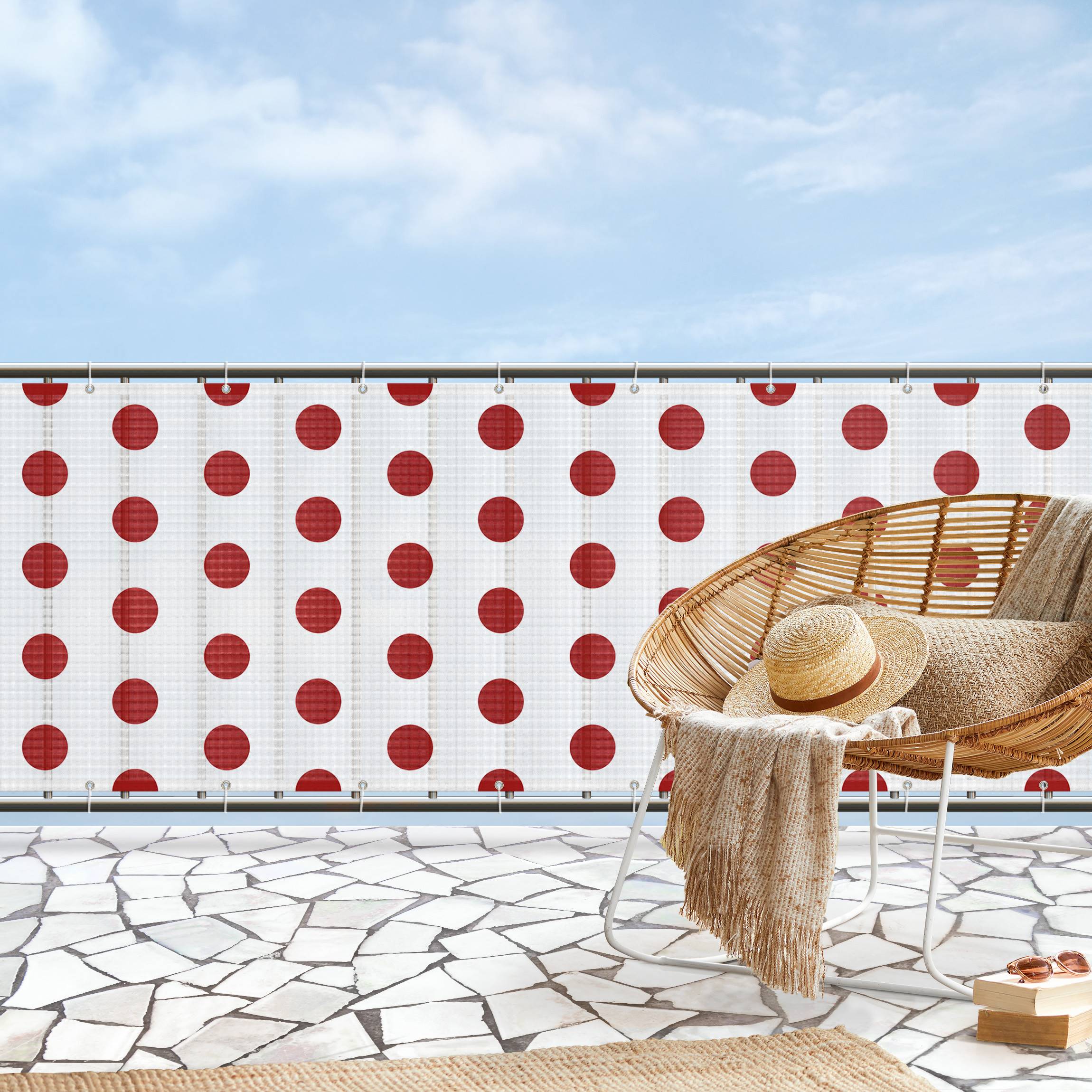 Balkon Sichtschutz Punkte in Rot