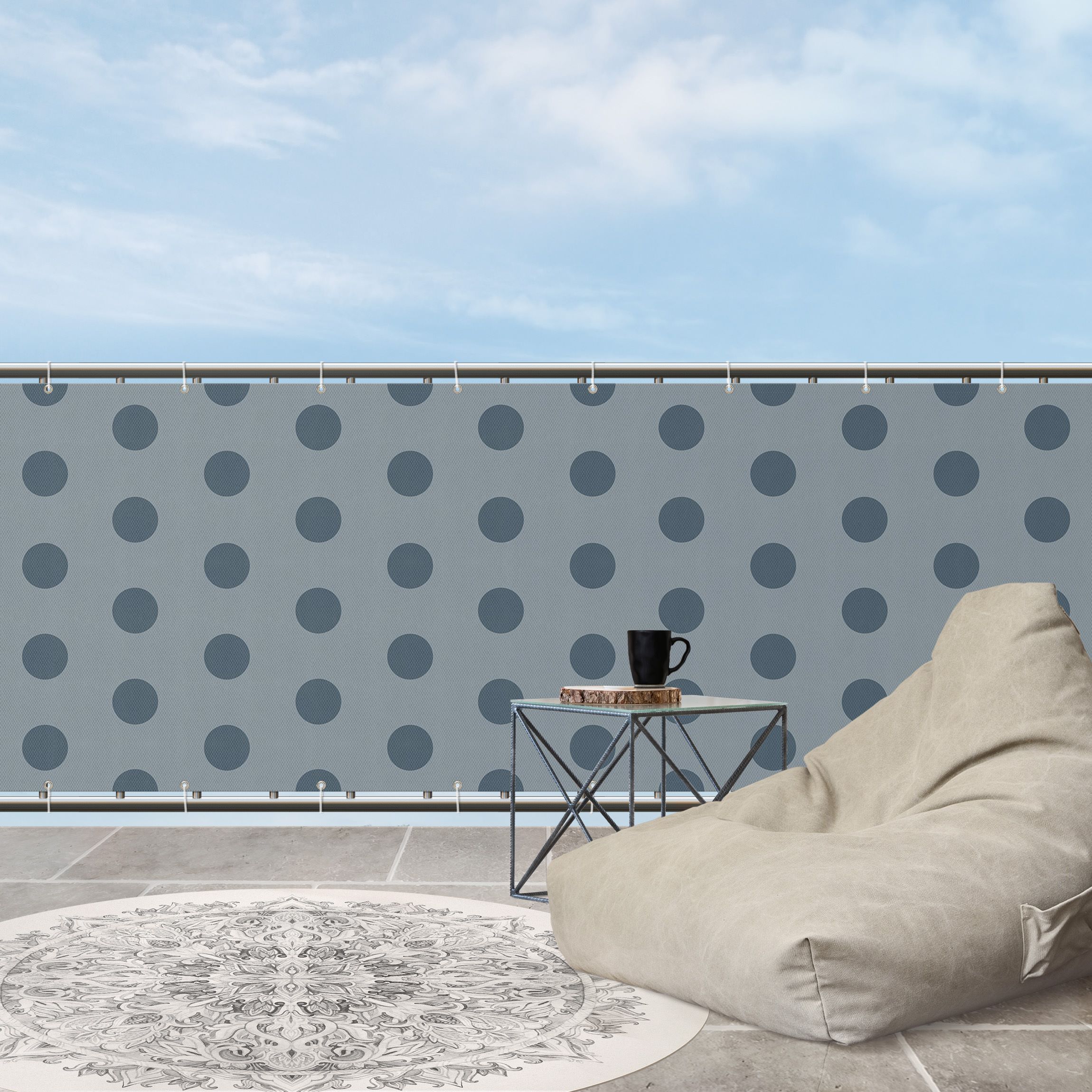 Balkon Sichtschutz Punkte in Schieferblau