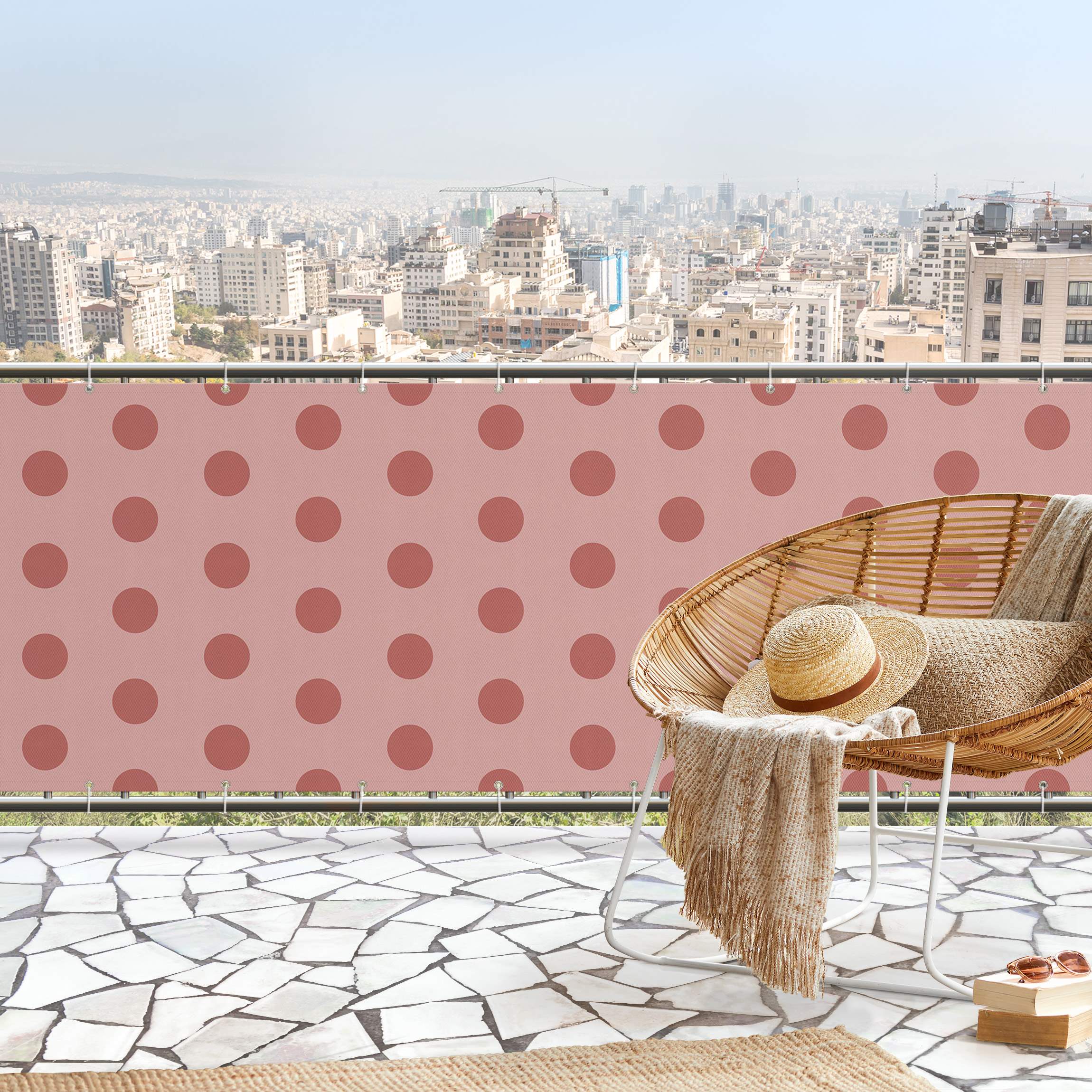 Balkon Sichtschutz Punkte in Vintage Rot