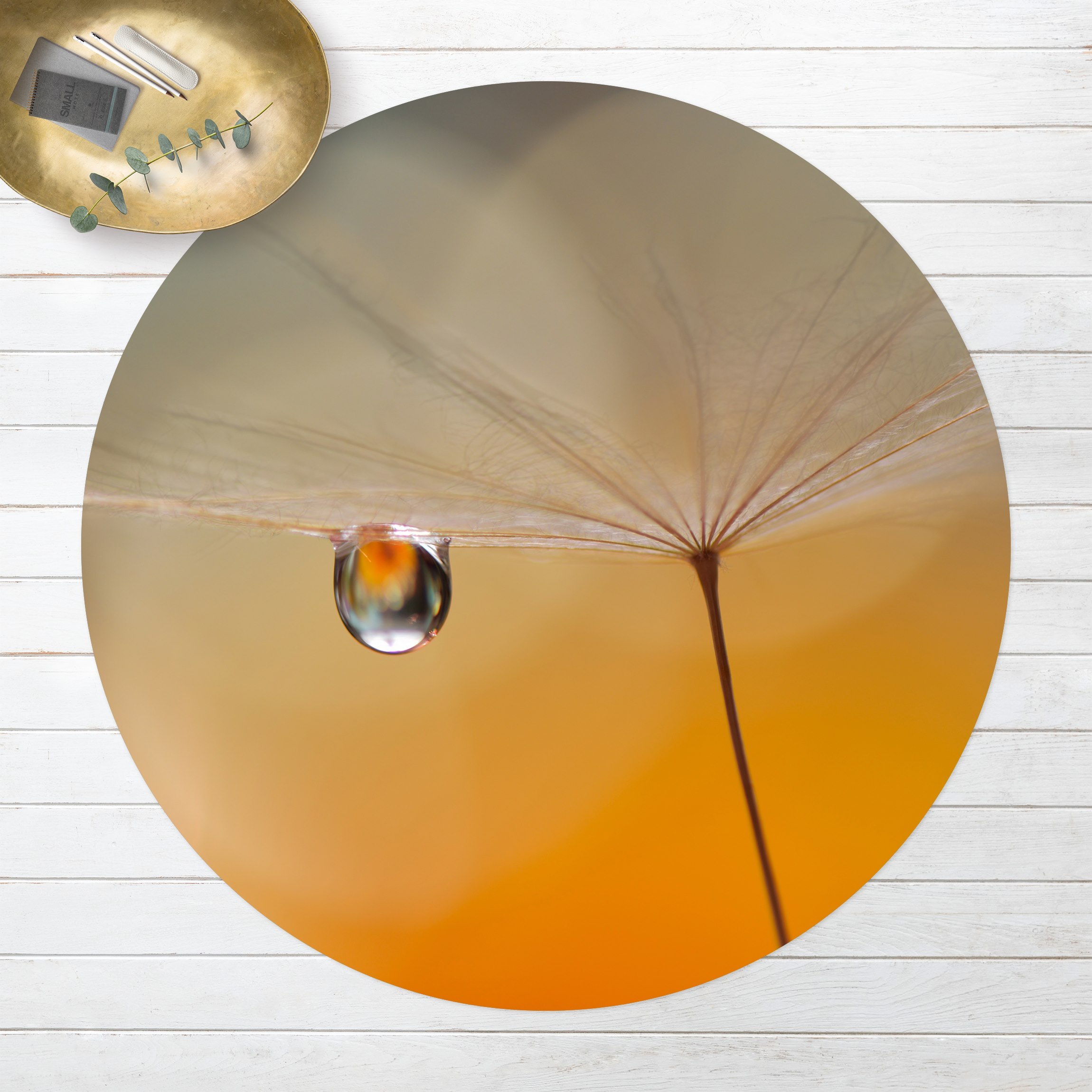 Runder Vinyl-Teppich Pusteblume in Orange