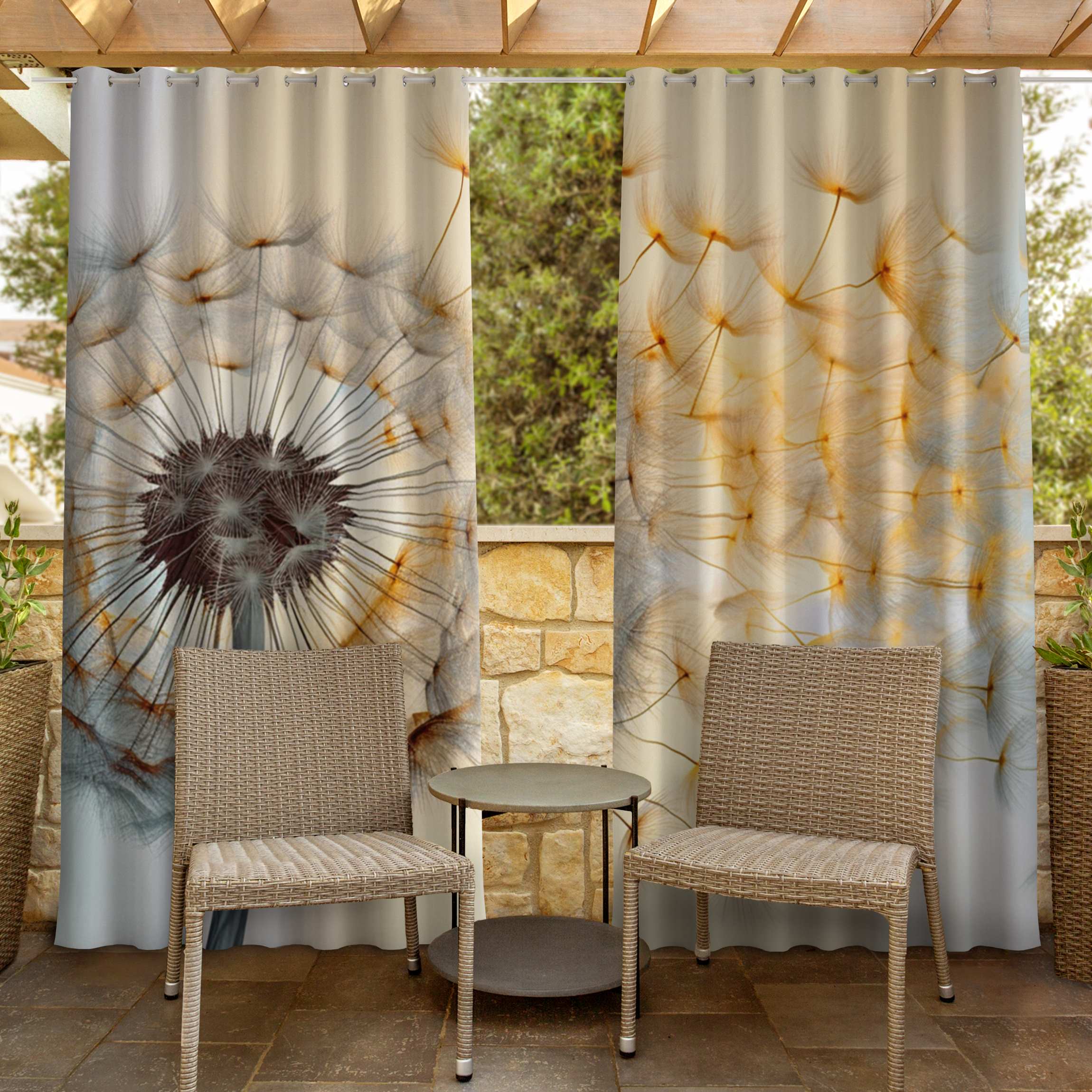 Outdoorvorhang Pusteblume mit fliegenden Samen