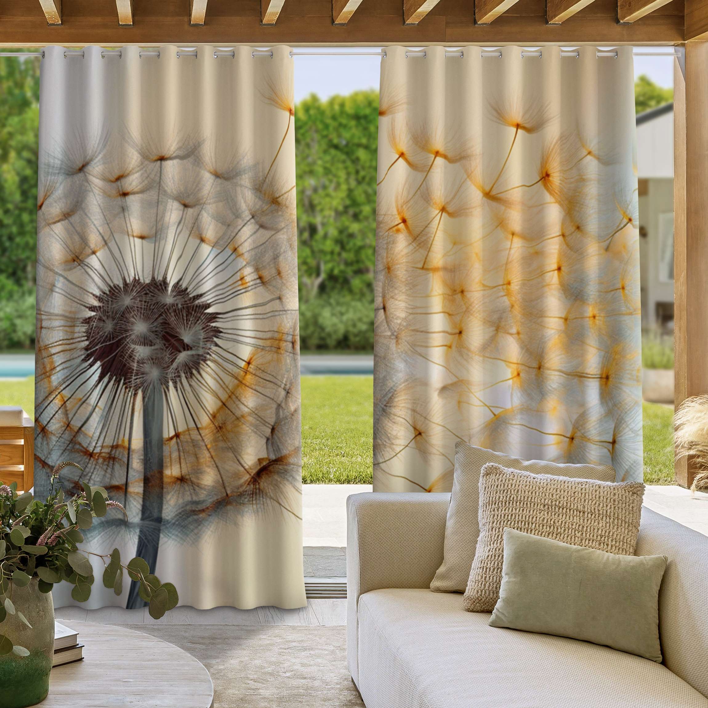 Outdoorvorhang Pusteblume mit fliegenden Samen