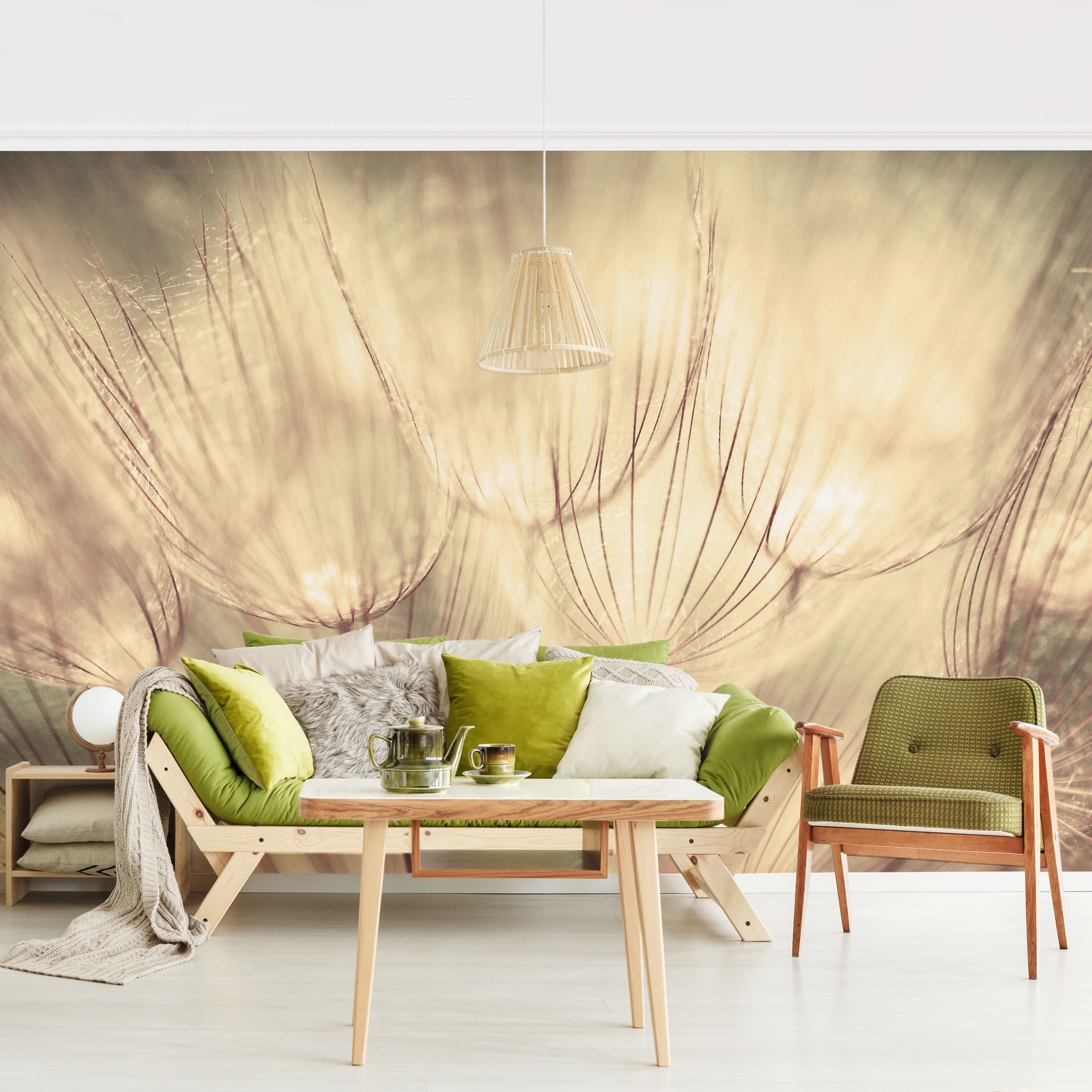 Fototapete Blumen Pusteblumen Nahaufnahme in wohnlicher Sepia Tönung