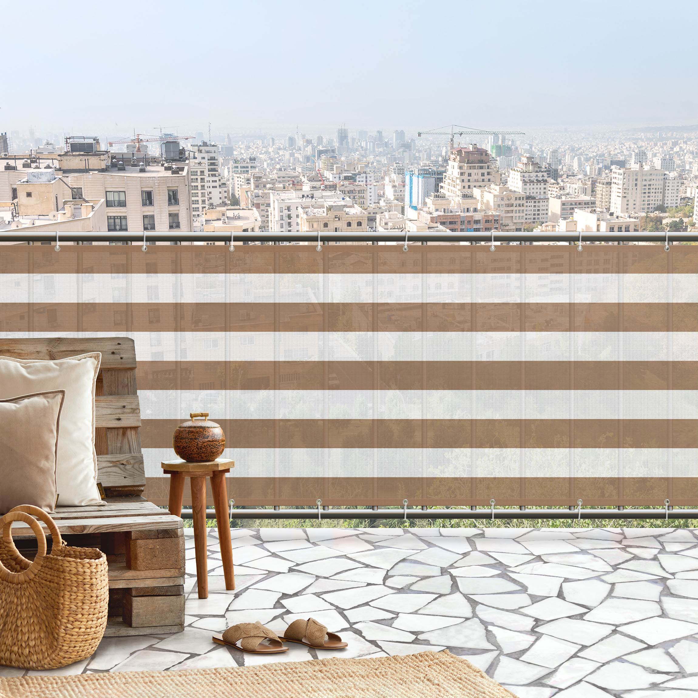 Balkon Sichtschutz Querstreifen in Beige