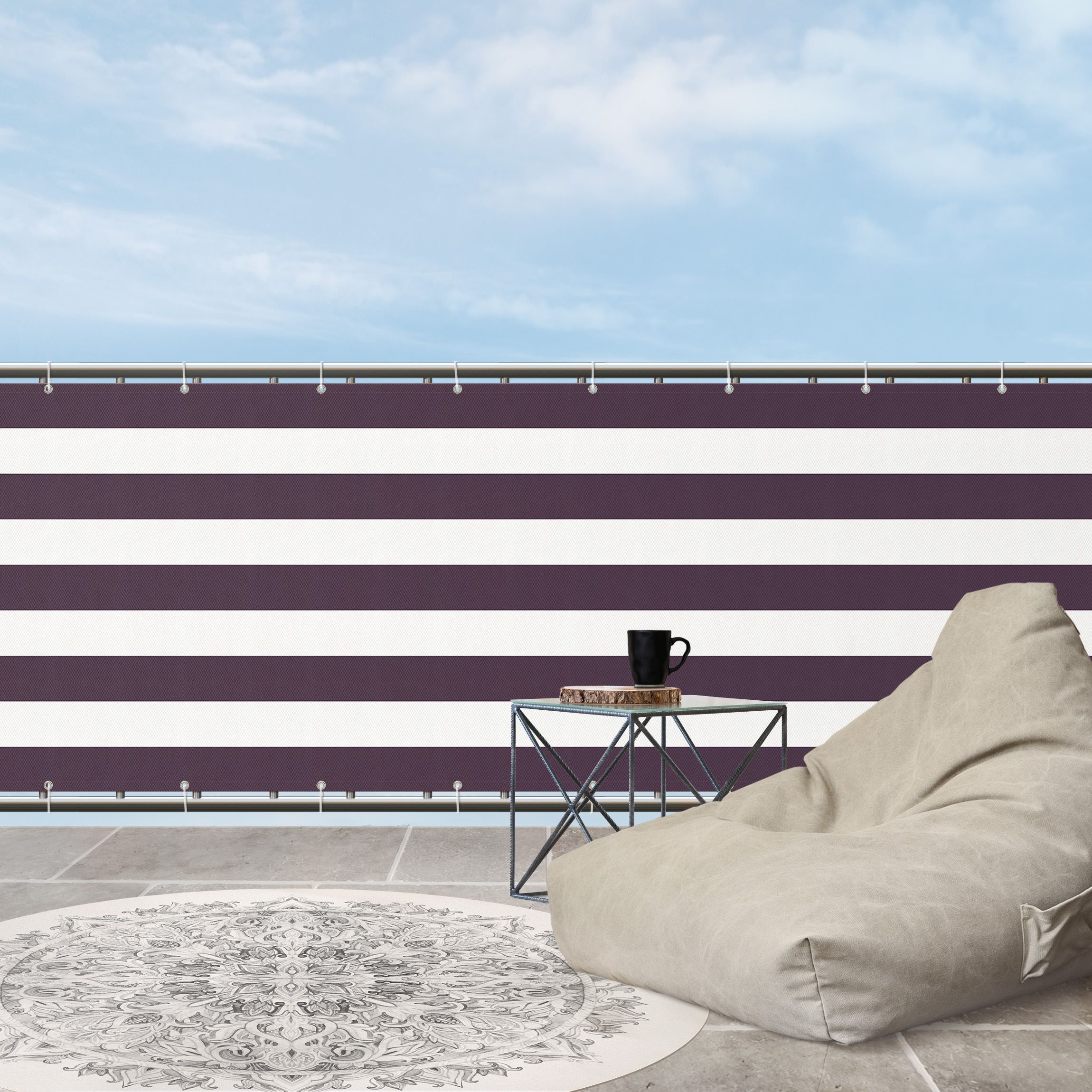 Balkon Sichtschutz Querstreifen in Dunklem Violett