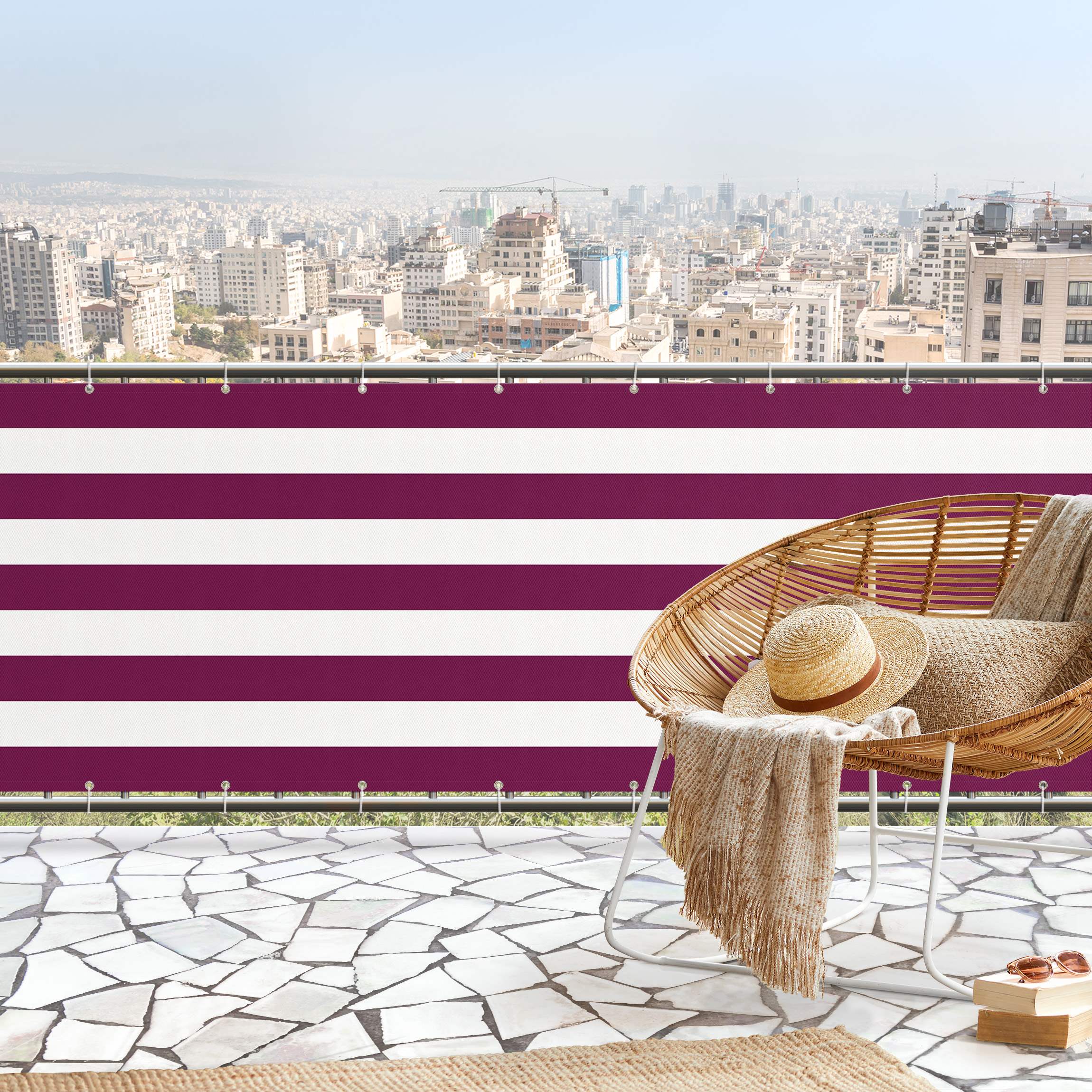 Balkon Sichtschutz Querstreifen in Fuchsia