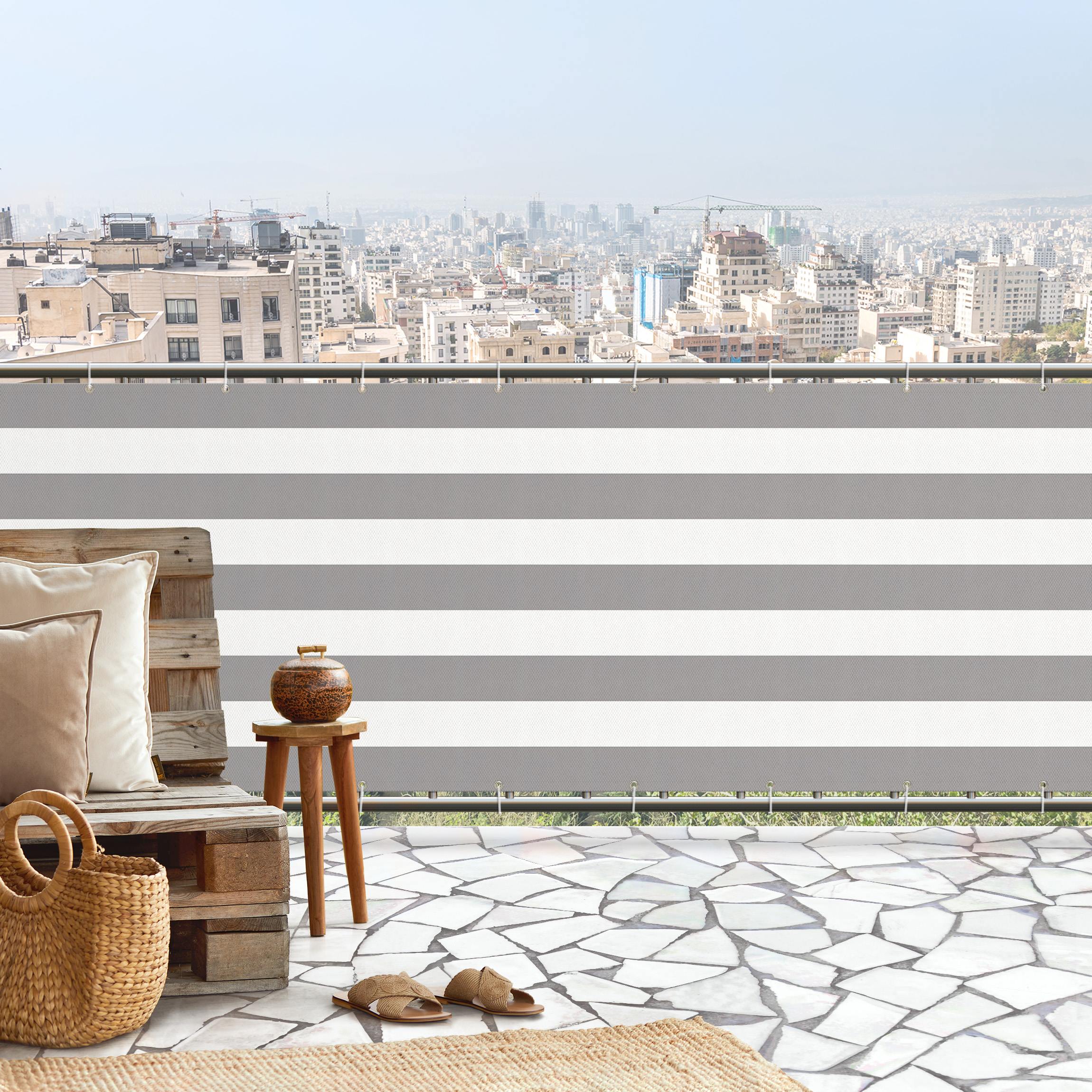 Balkon Sichtschutz Querstreifen in Mittelgrau