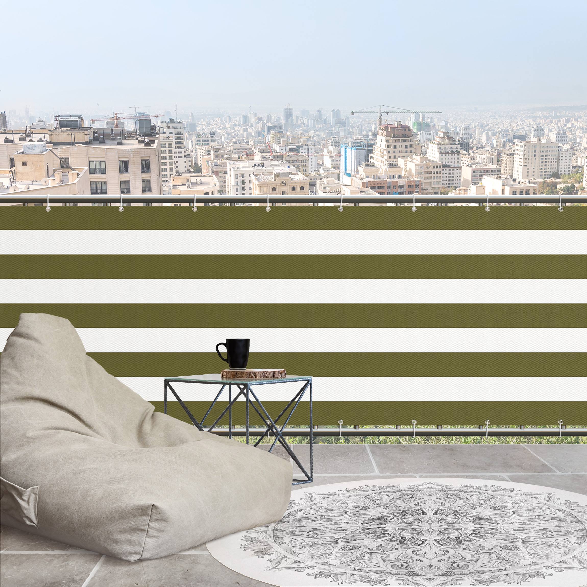 Balkon Sichtschutz Querstreifen in Olive Grün