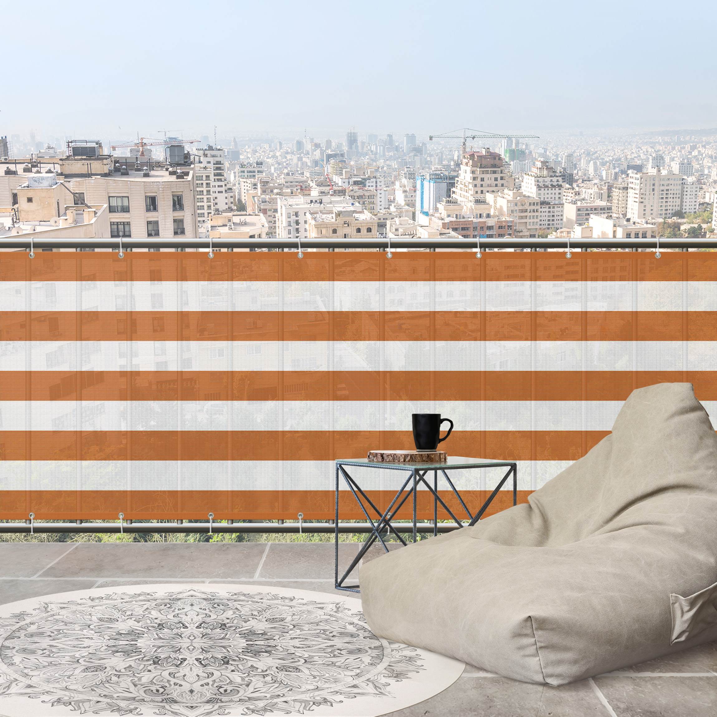 Balkon Sichtschutz Querstreifen in Orange