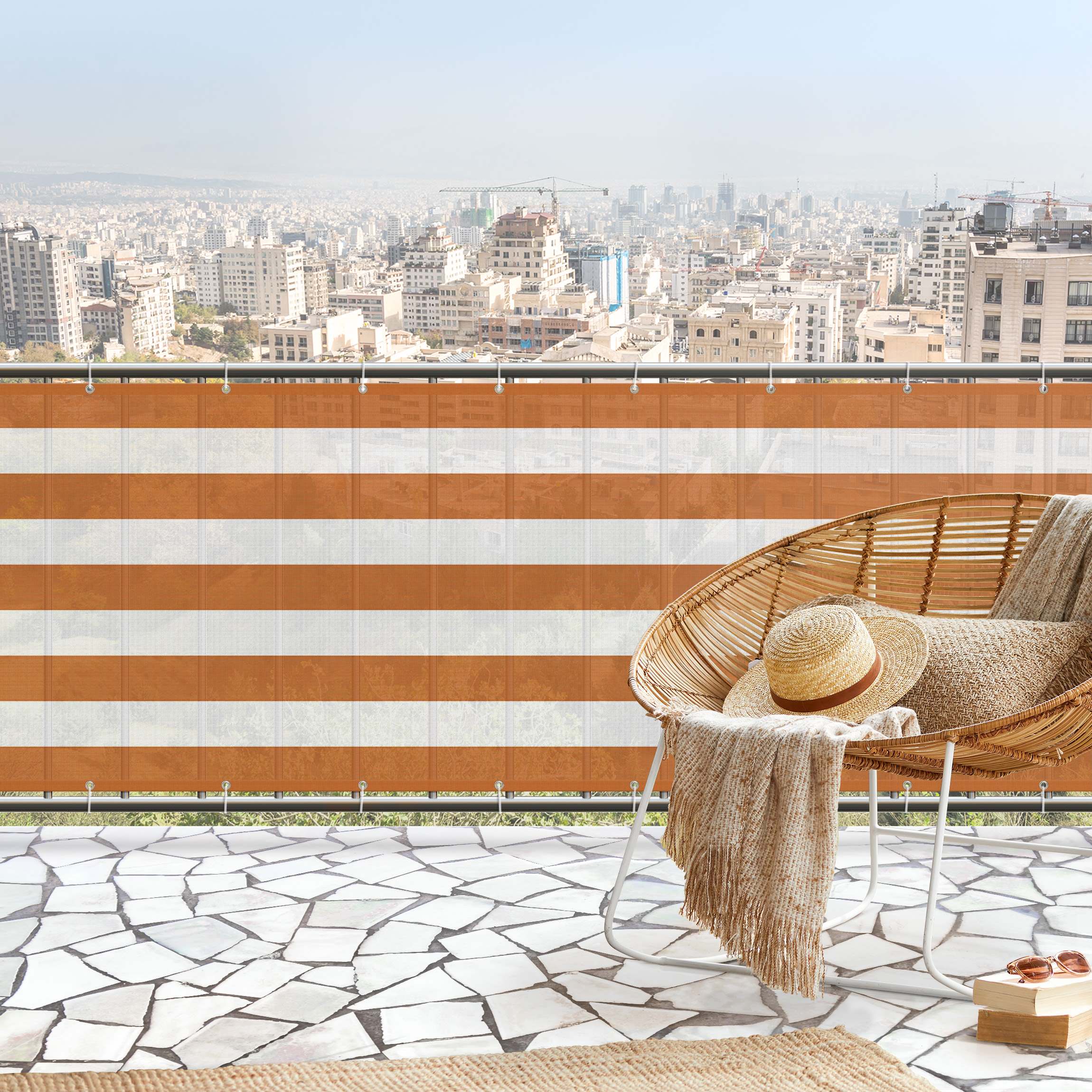 Balkon Sichtschutz Querstreifen in Orange
