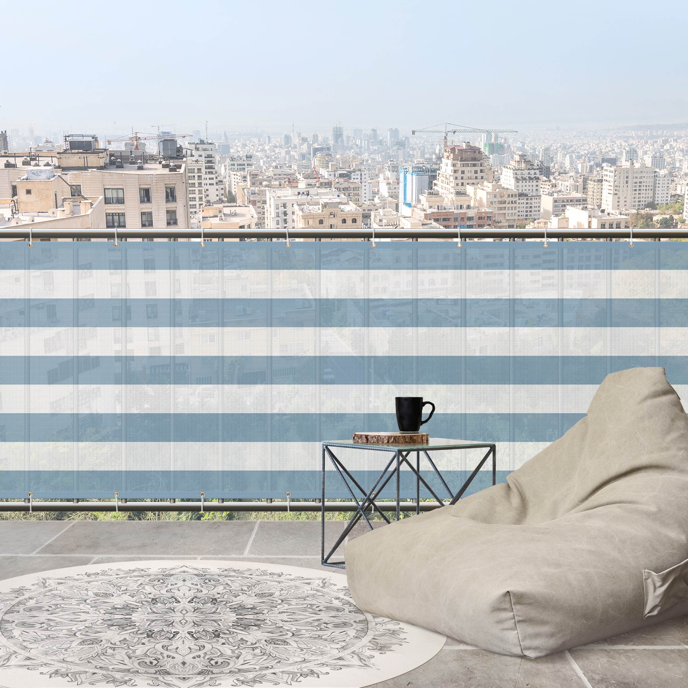 Balkon Sichtschutz Querstreifen in Pastell Blau