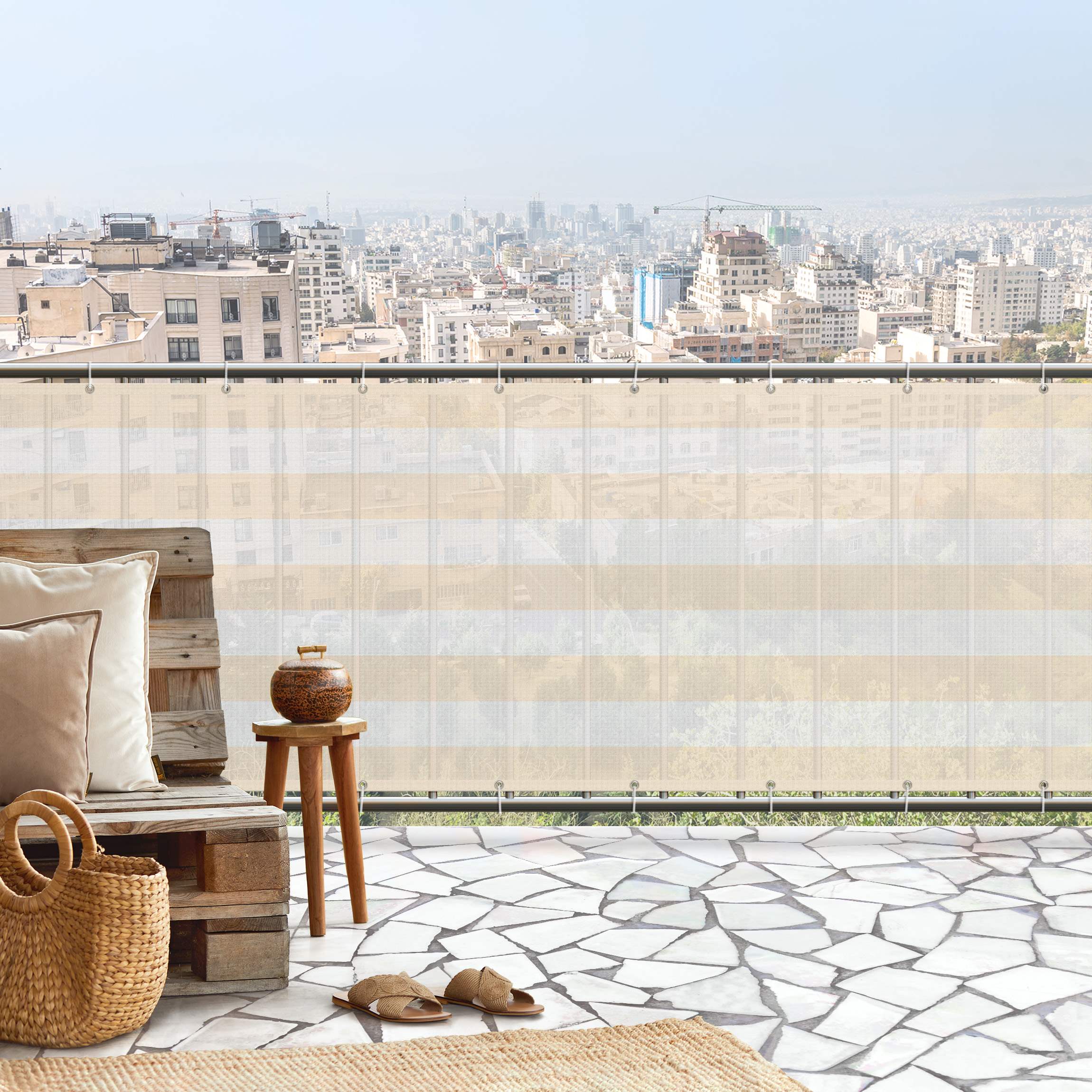 Balkon Sichtschutz Querstreifen in Pastell Gelb