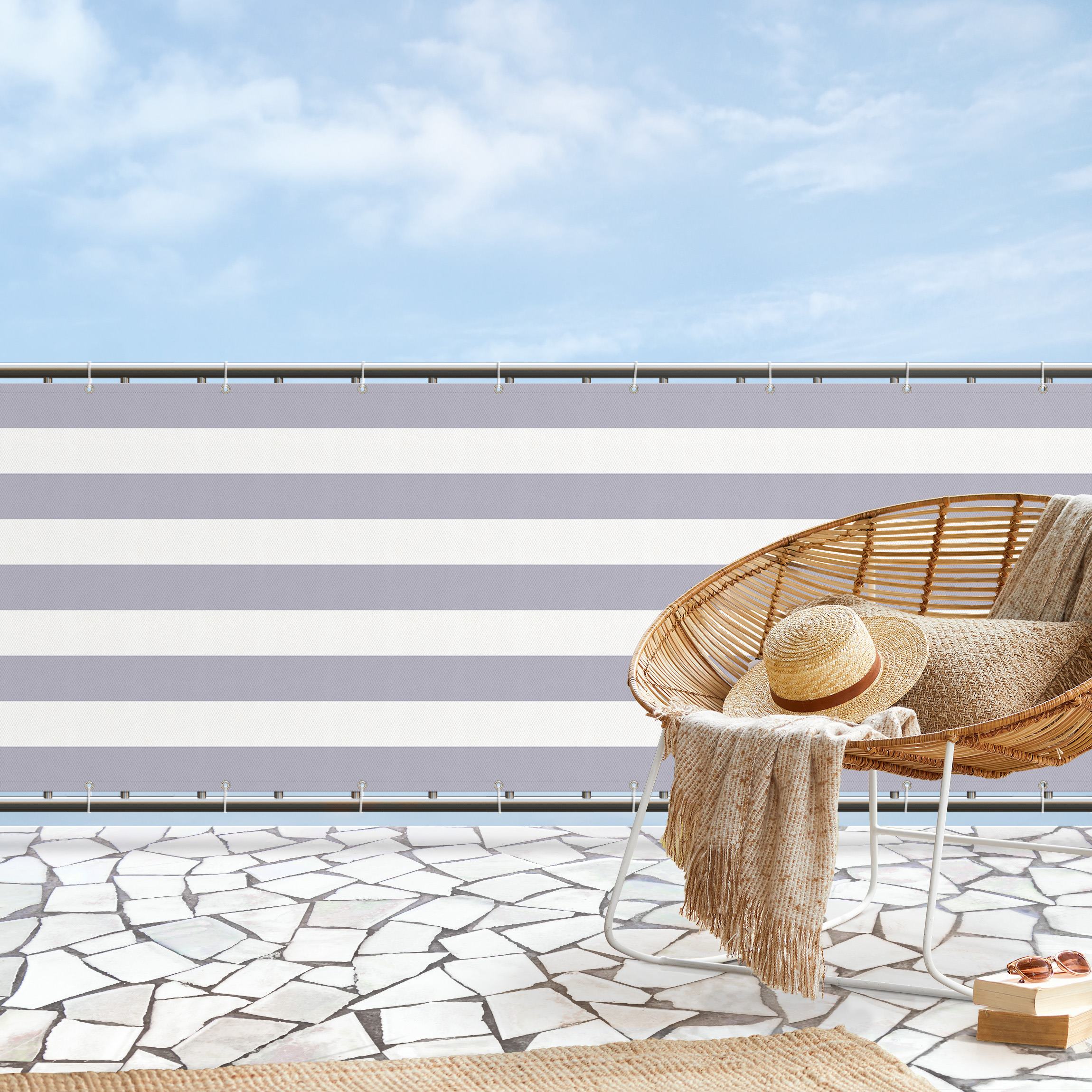 Balkon Sichtschutz Querstreifen in Pastell grauem Violett