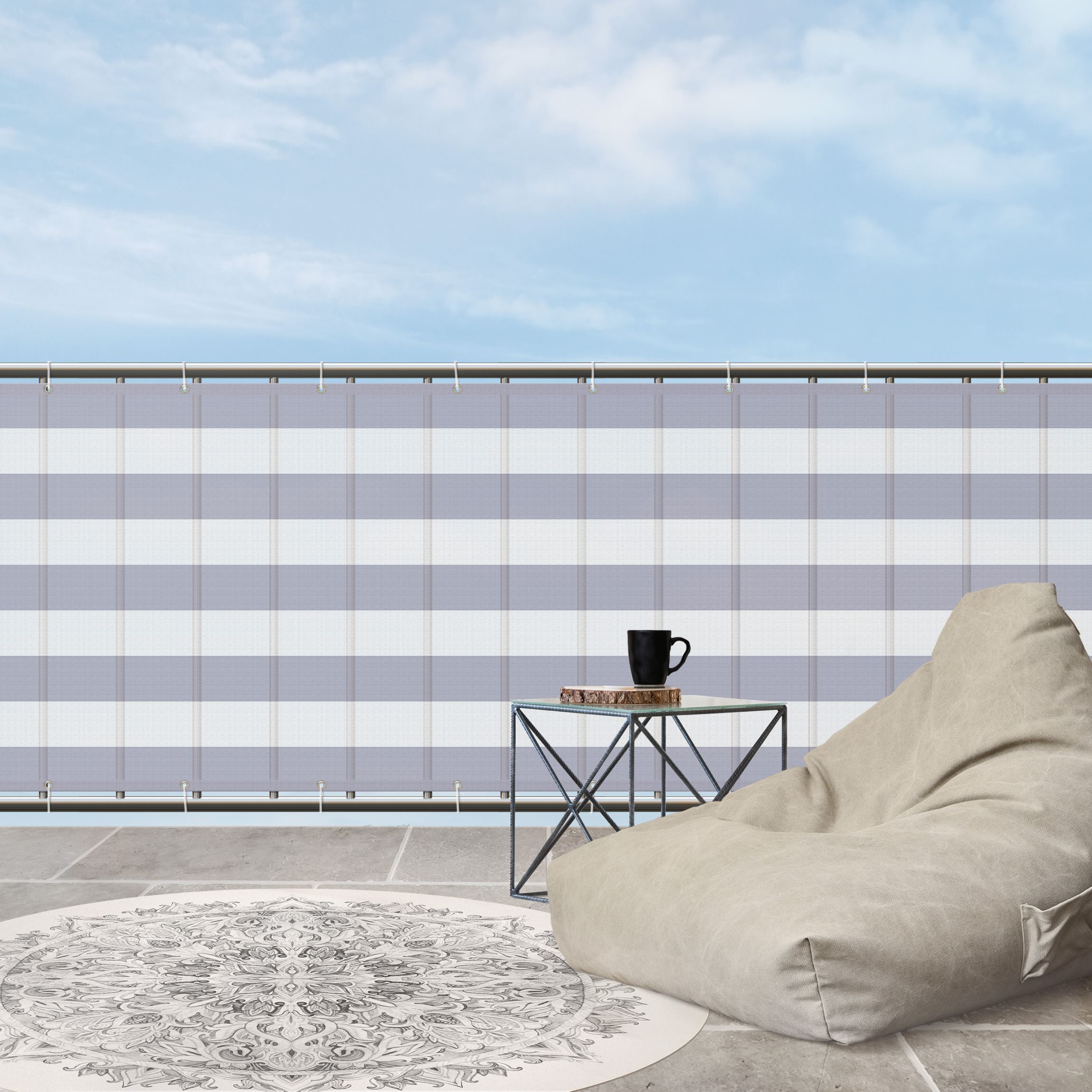 Balkon Sichtschutz Querstreifen in Pastell grauem Violett