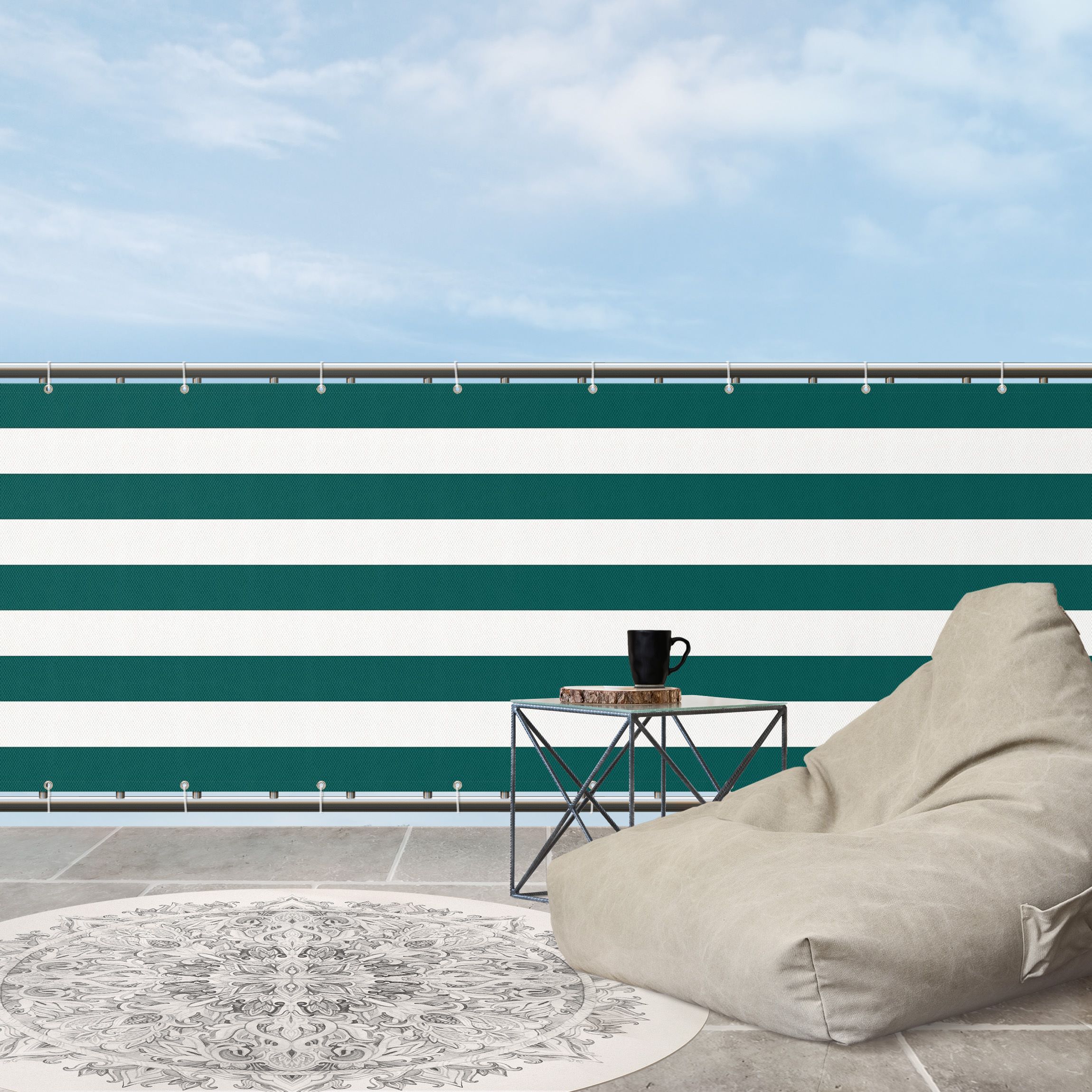 Balkon Sichtschutz Querstreifen in Piniengrün