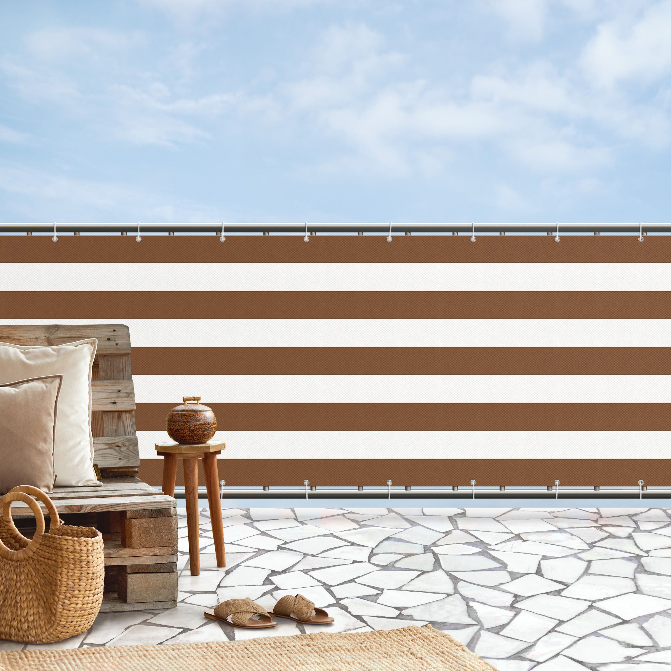 Balkon Sichtschutz Querstreifen in Rehbraun