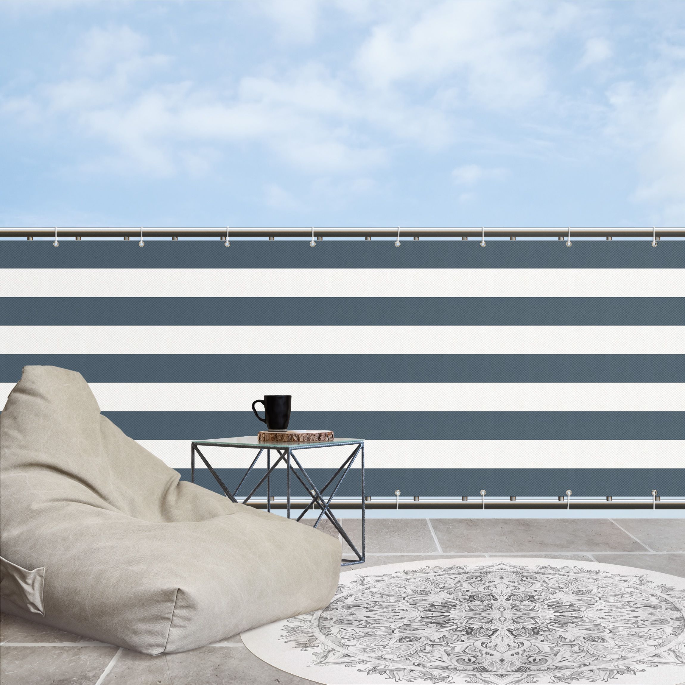 Balkon Sichtschutz Querstreifen in Schieferblau