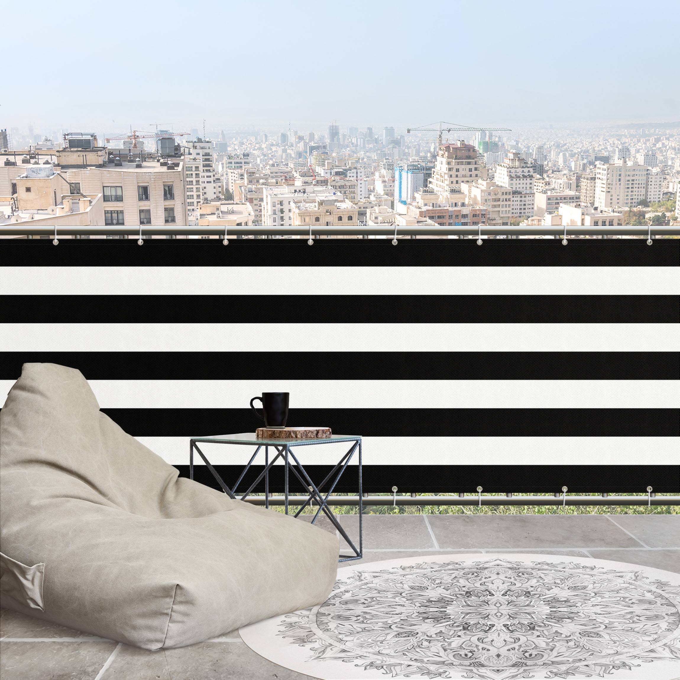 Balkon Sichtschutz Querstreifen in Tiefschwarz