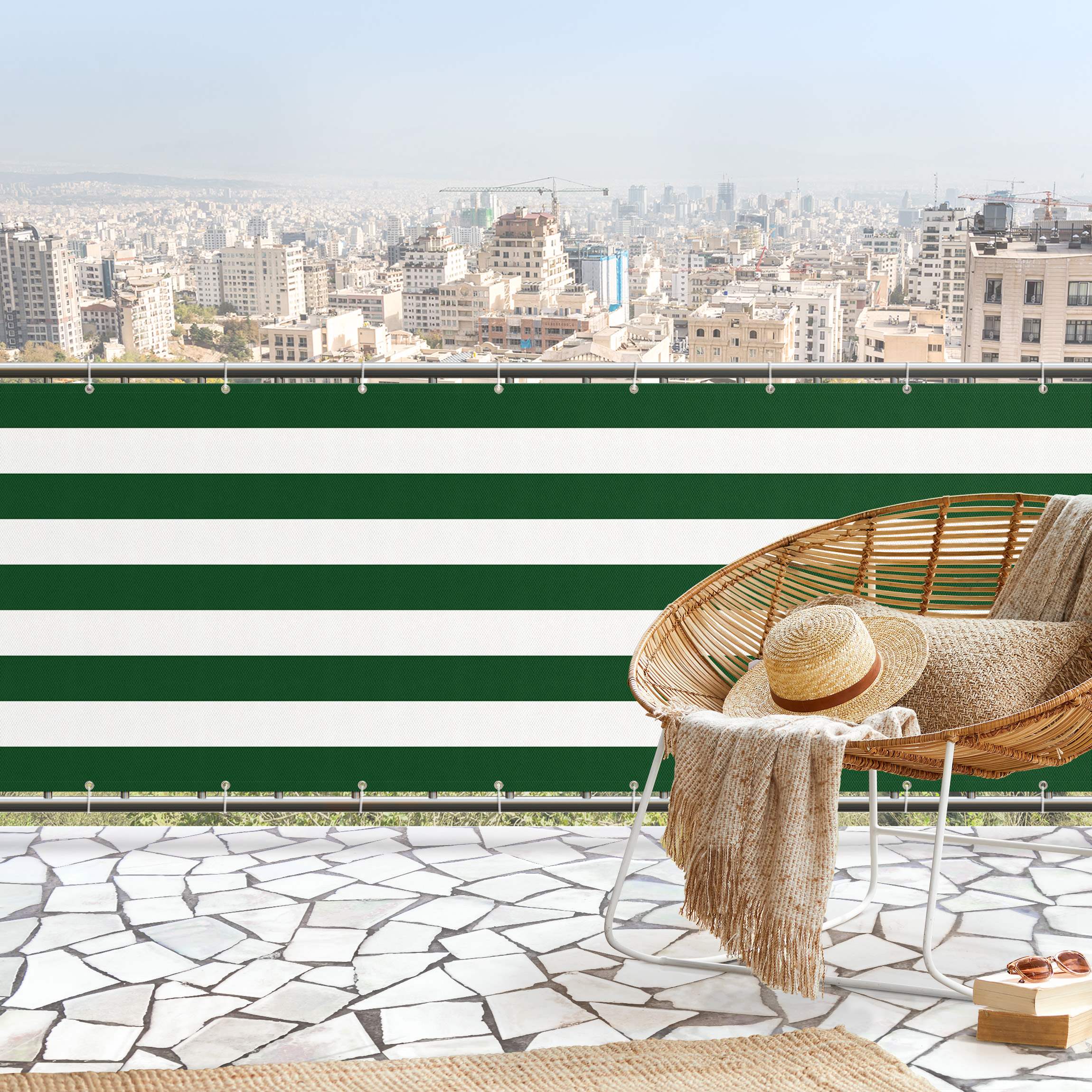 Balkon Sichtschutz Querstreifen in Waldgrün