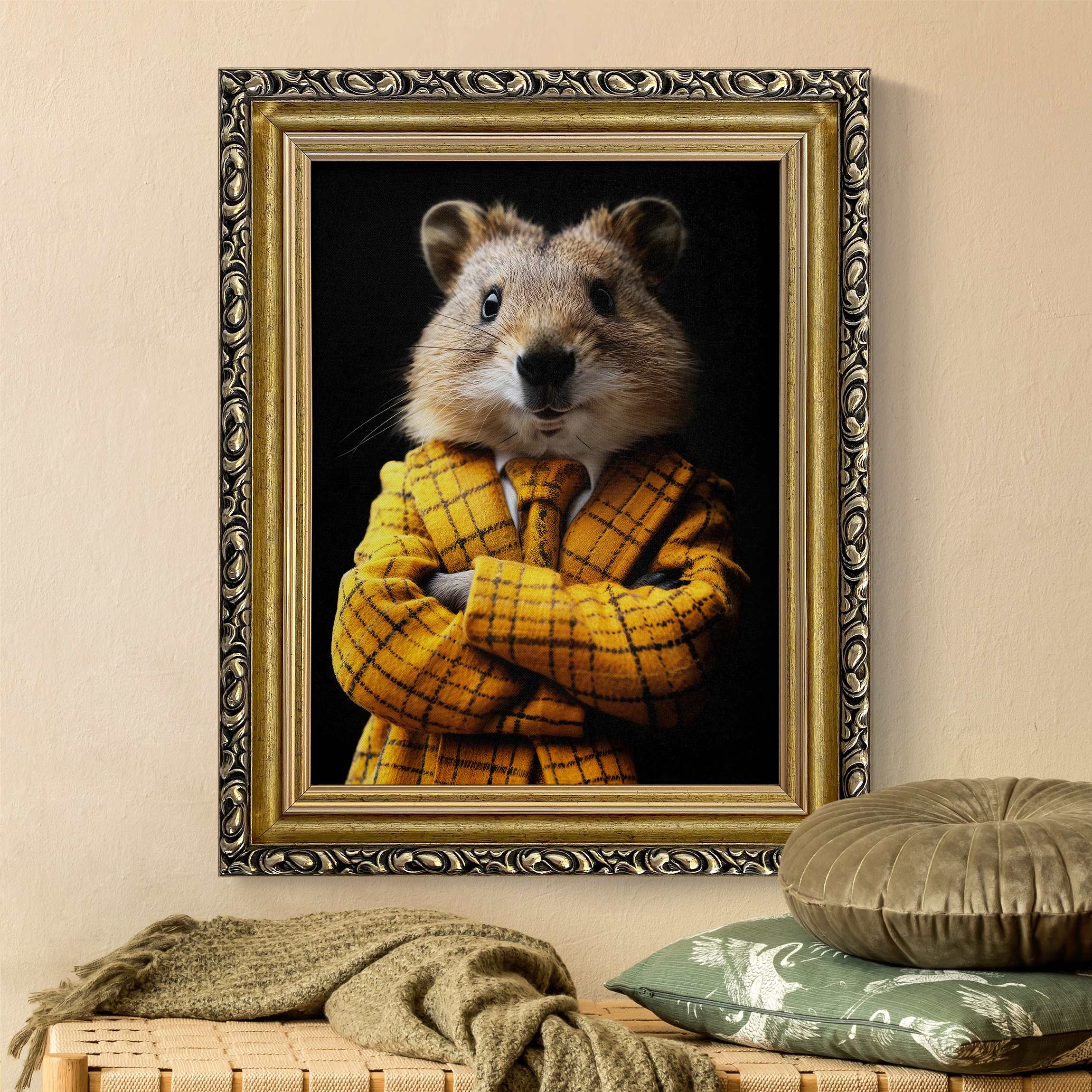 Leinwandbild in Barockrahmen Quokka im Anzug