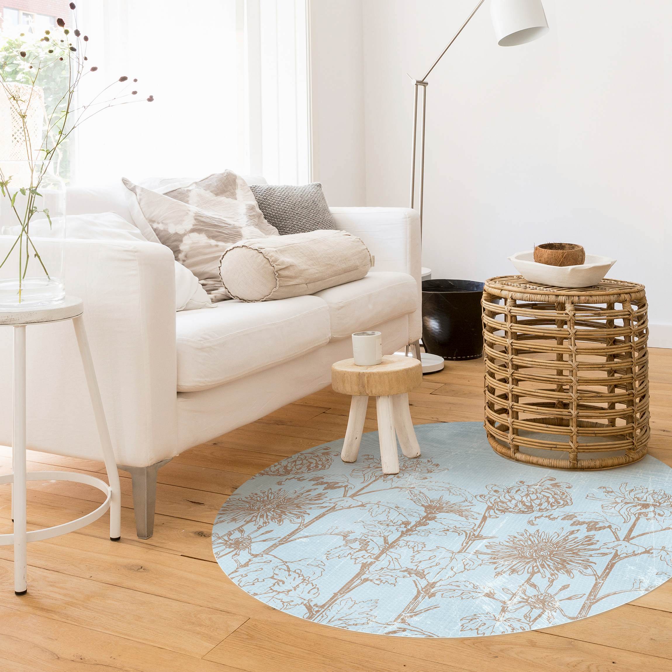 Runder Vinyl-Teppich Radierung in Blau