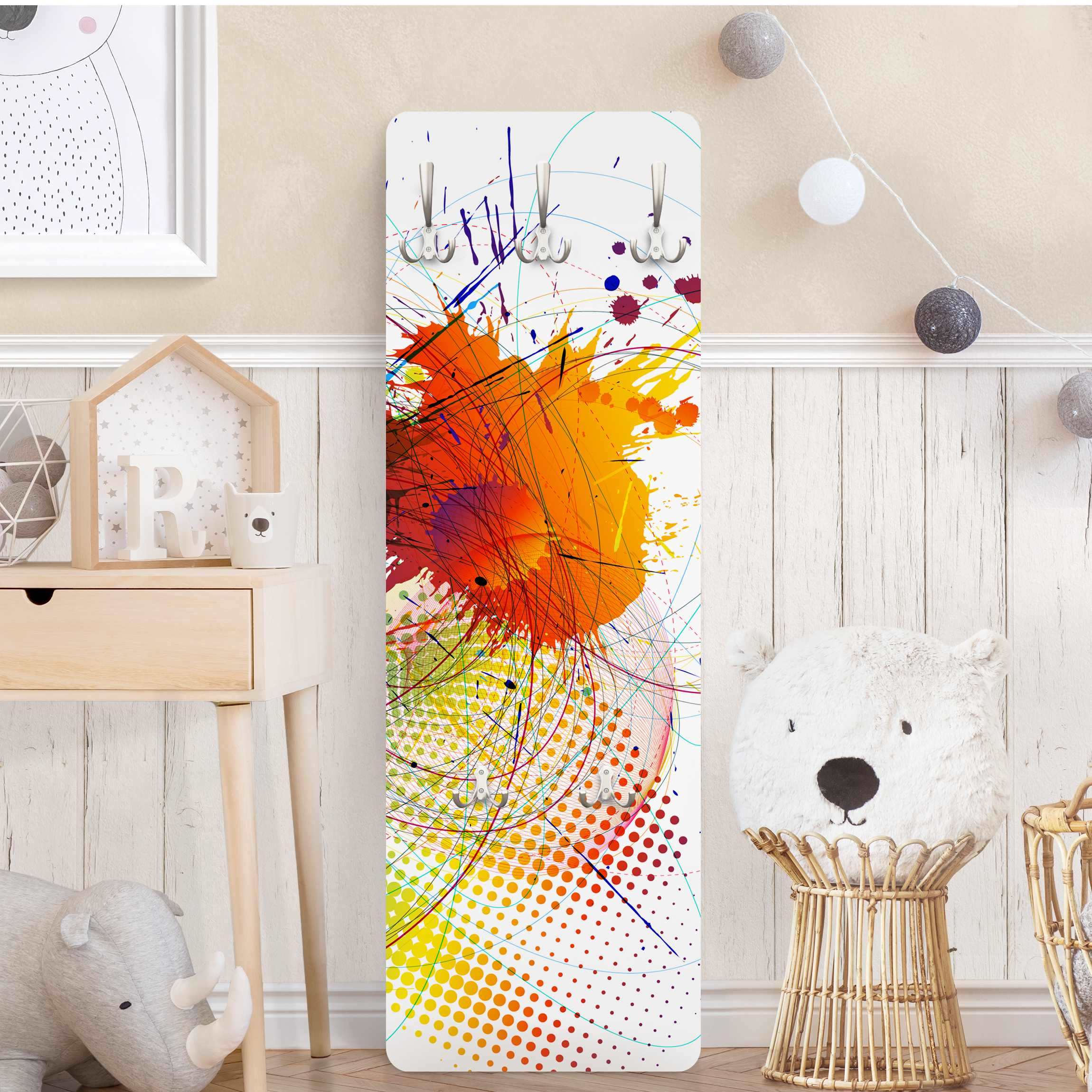 Wandgarderobe Holzpaneel Rainbow Background