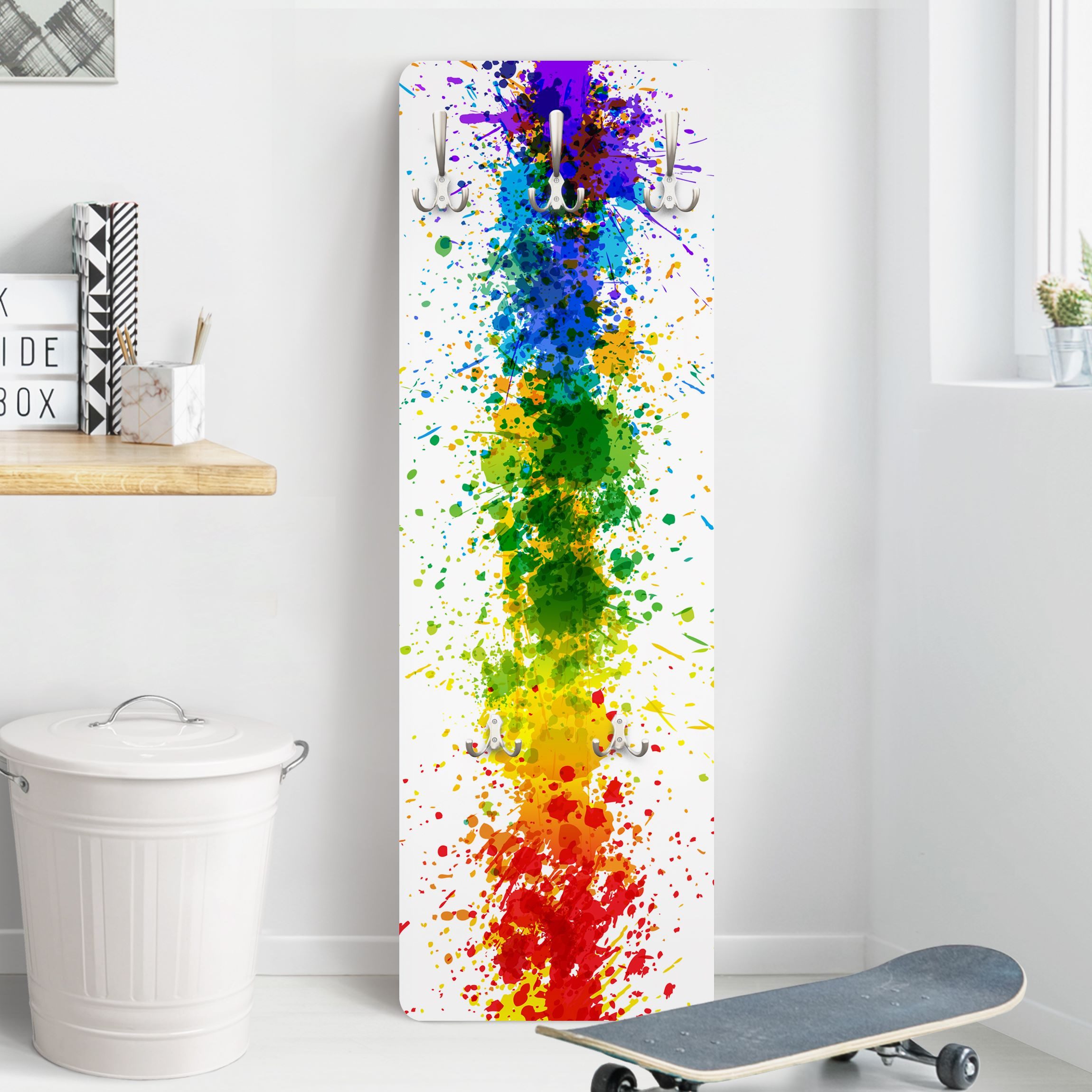 Wandgarderobe Holzpaneel Rainbow Splatter