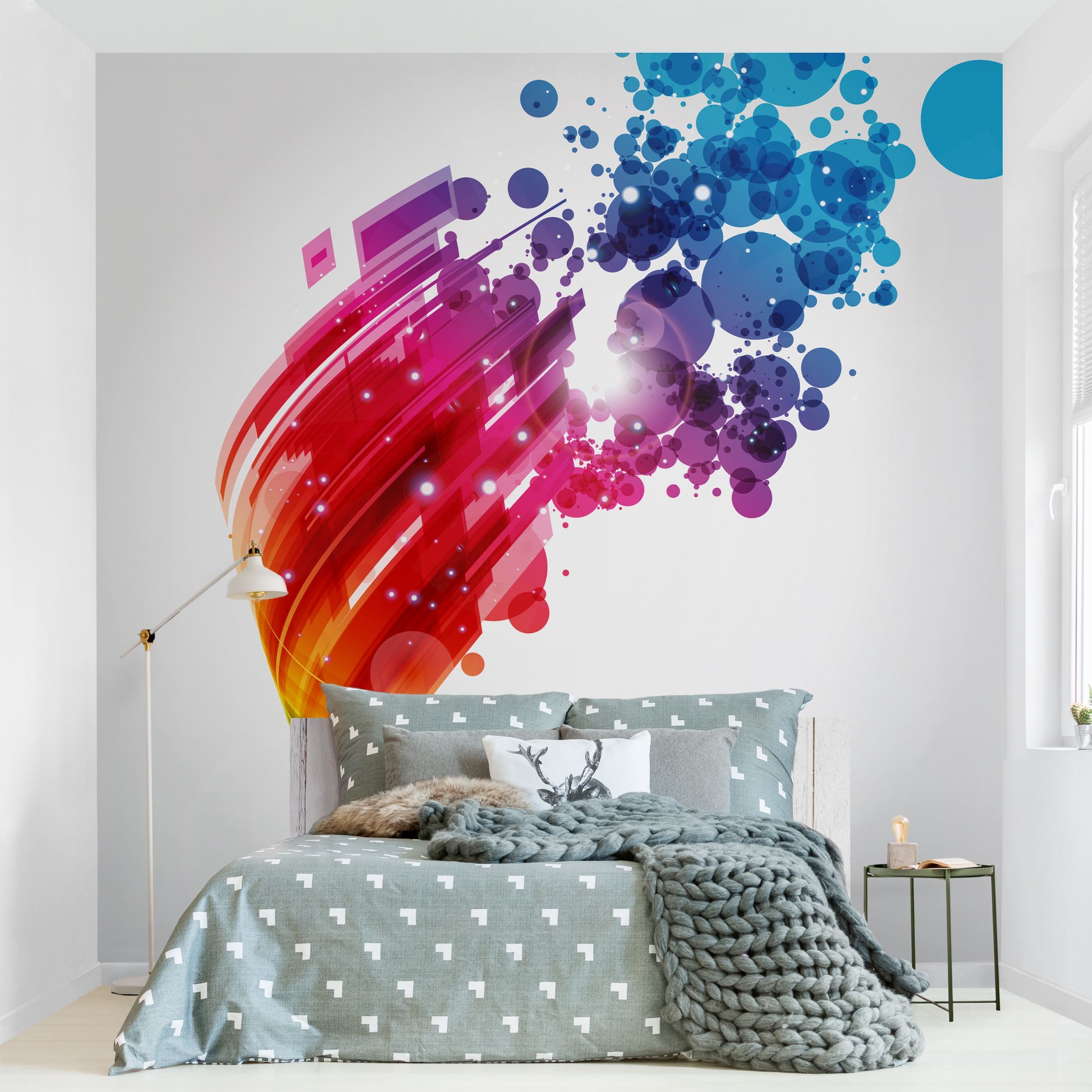 Mustertapete Rainbow Wave and Bubbles