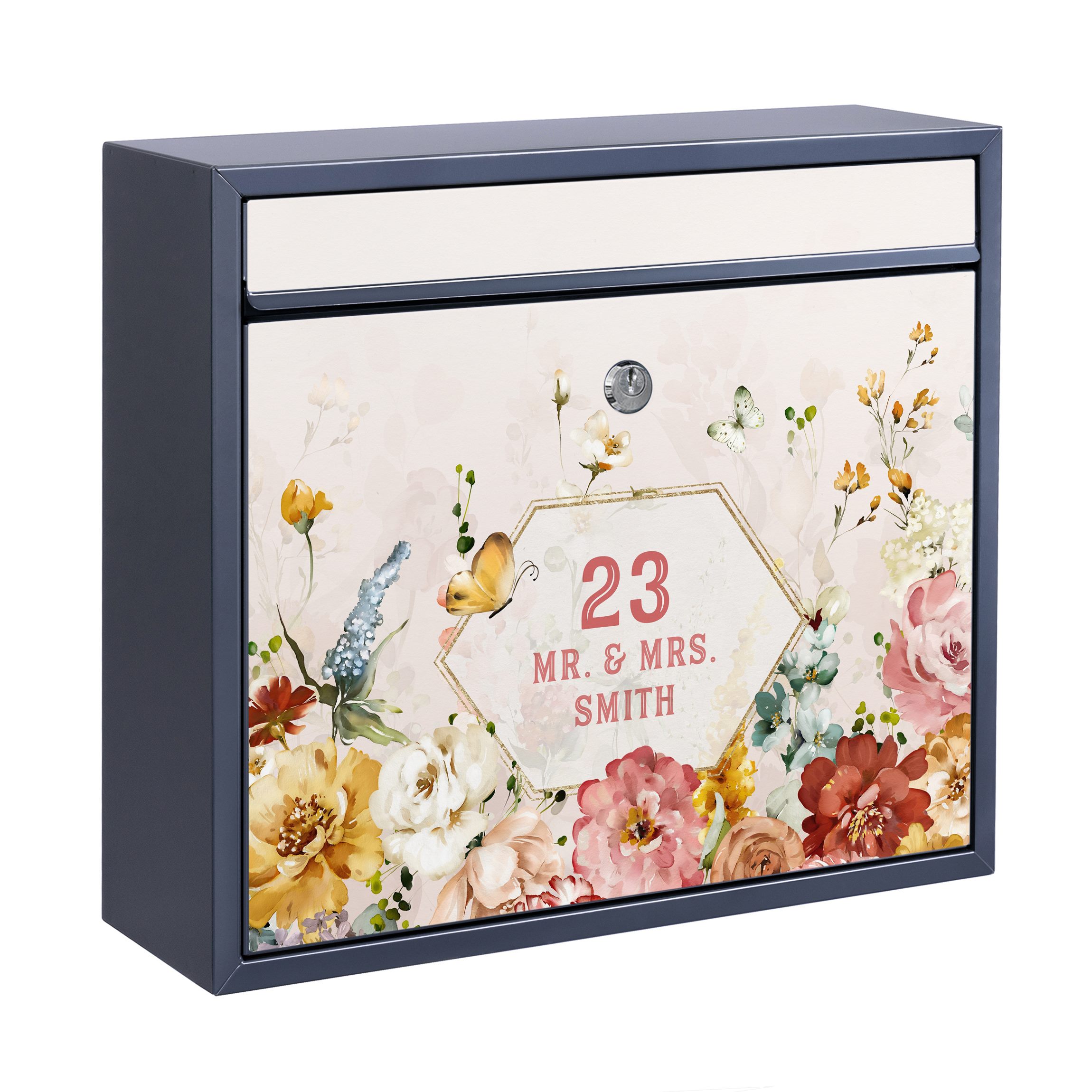 Briefkasten mit eigenem Text Rankende Blumen Aquarell Vintage