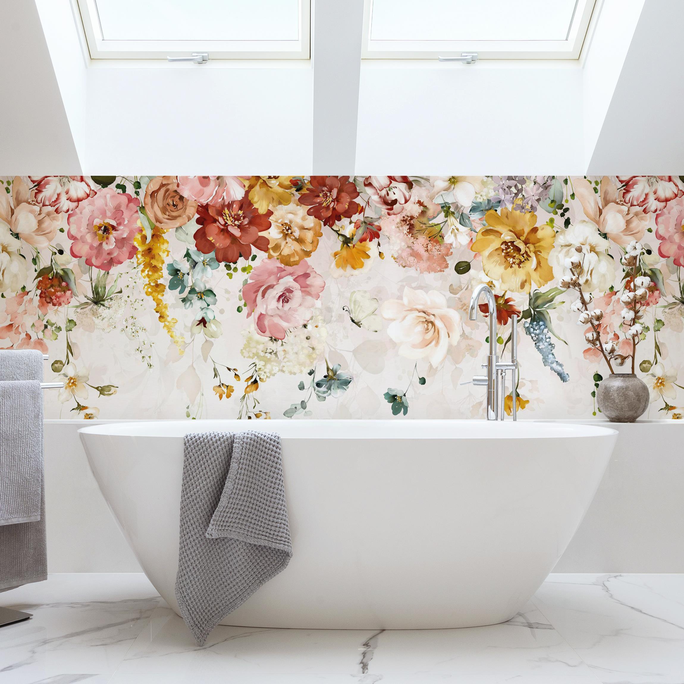Wandverkleidung Bad Rankende Blumen Aquarell Vintage