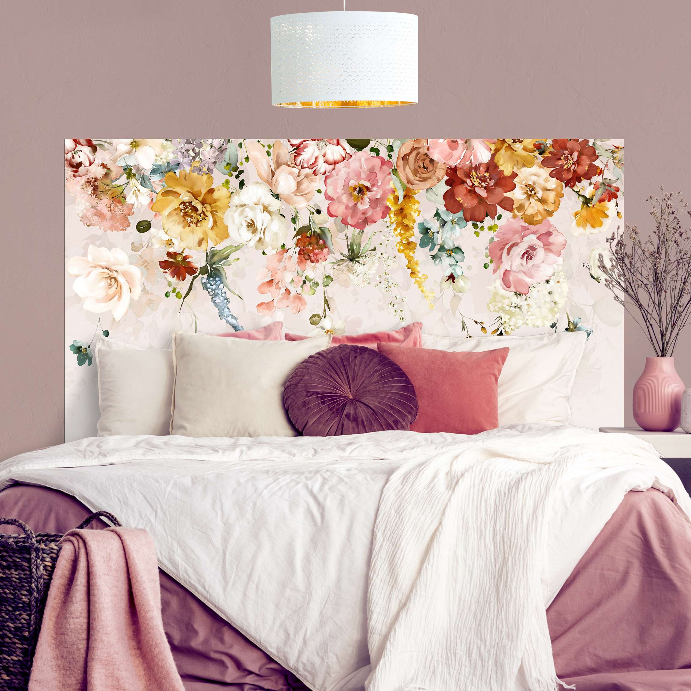 Kopfteil Bett Rankende Blumen Aquarell Vintage