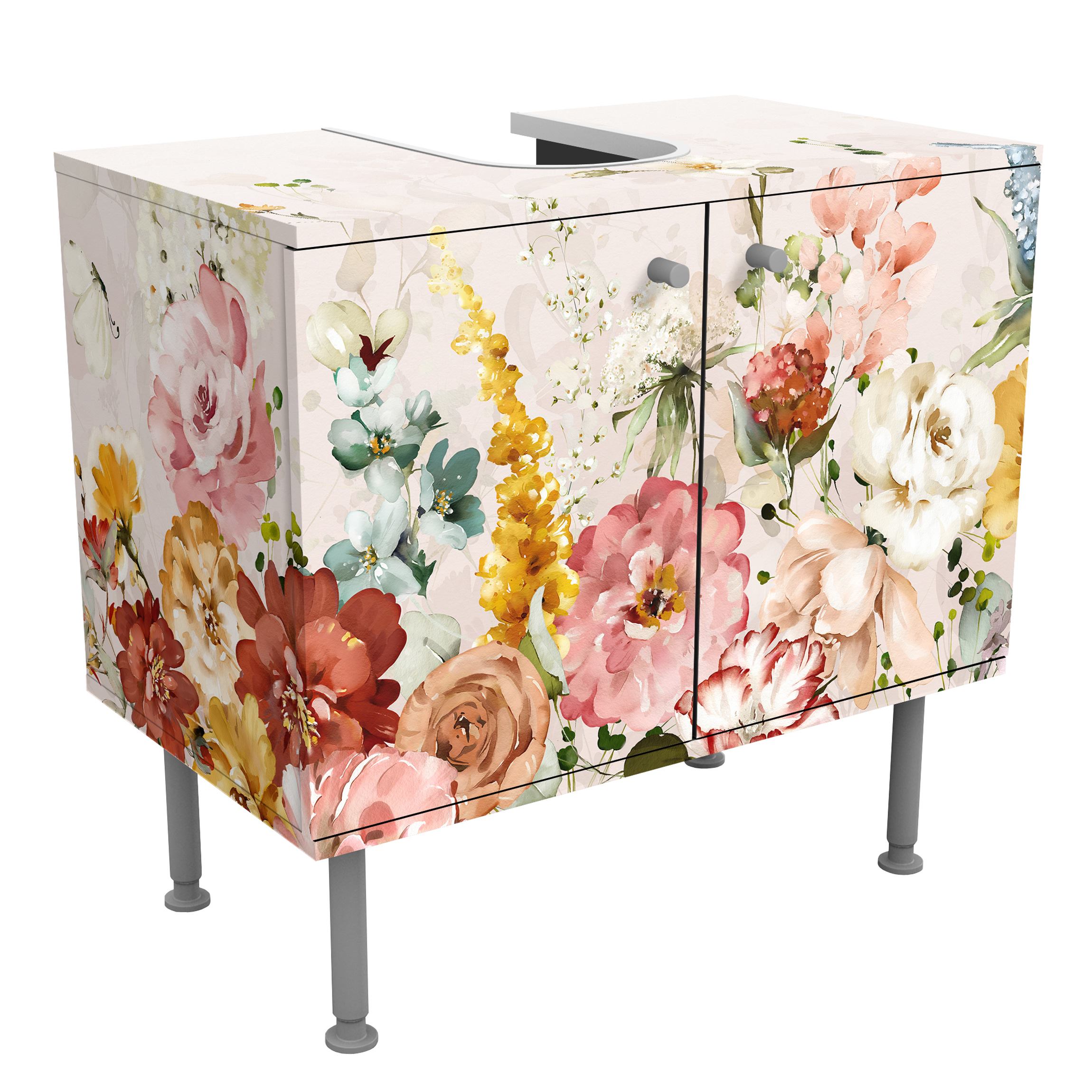 Waschbeckenunterschrank Rankende Blumen Aquarell Vintage
