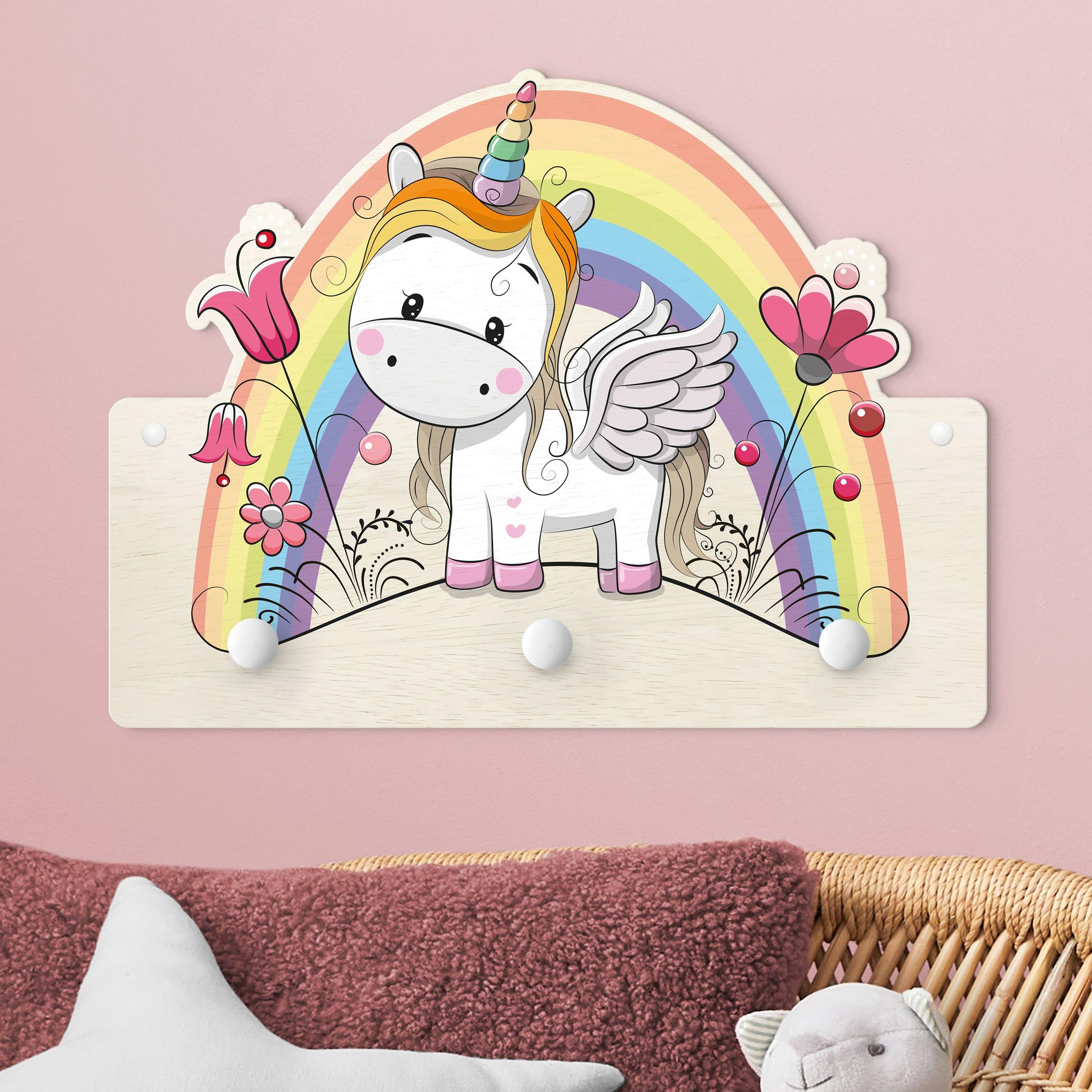 Kindergarderobe Holz Regenbogen Einhorn