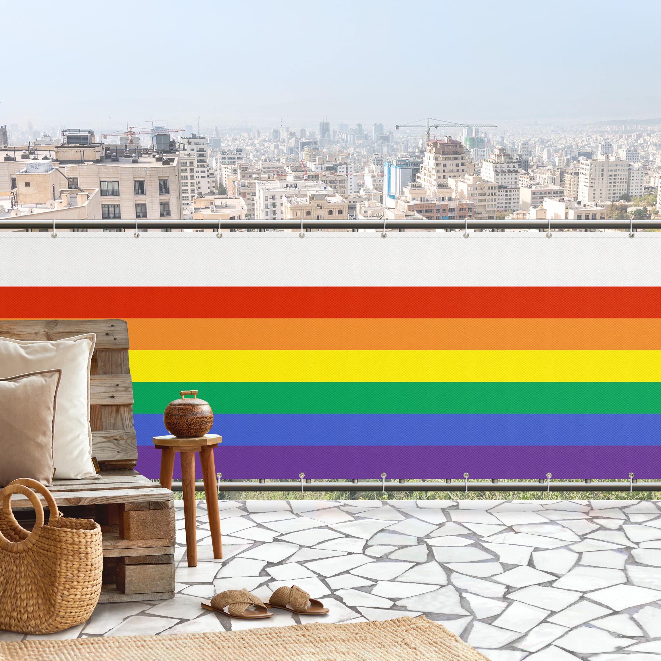 Balkon Sichtschutz Regenbogen Streifen