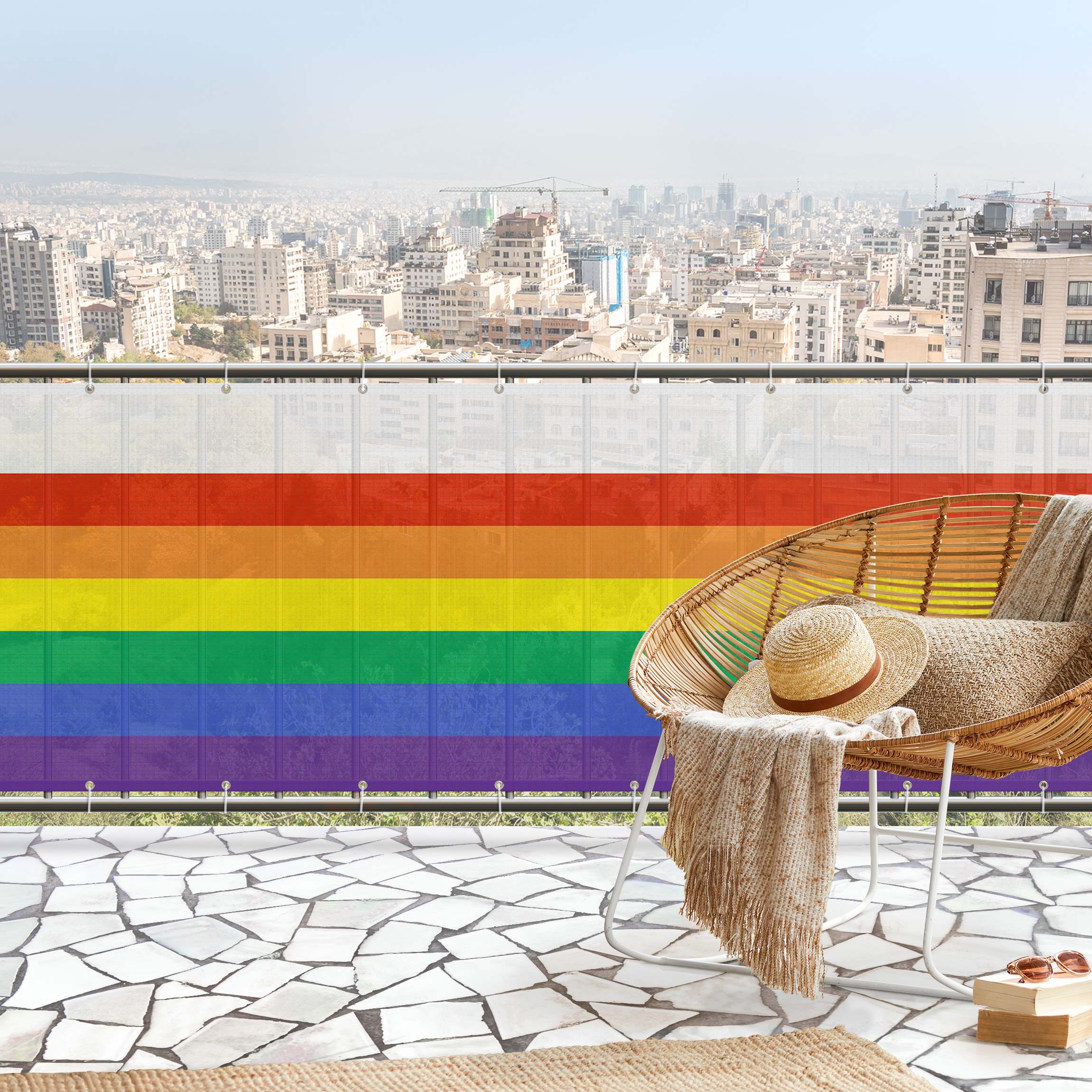 Balkon Sichtschutz Regenbogen Streifen