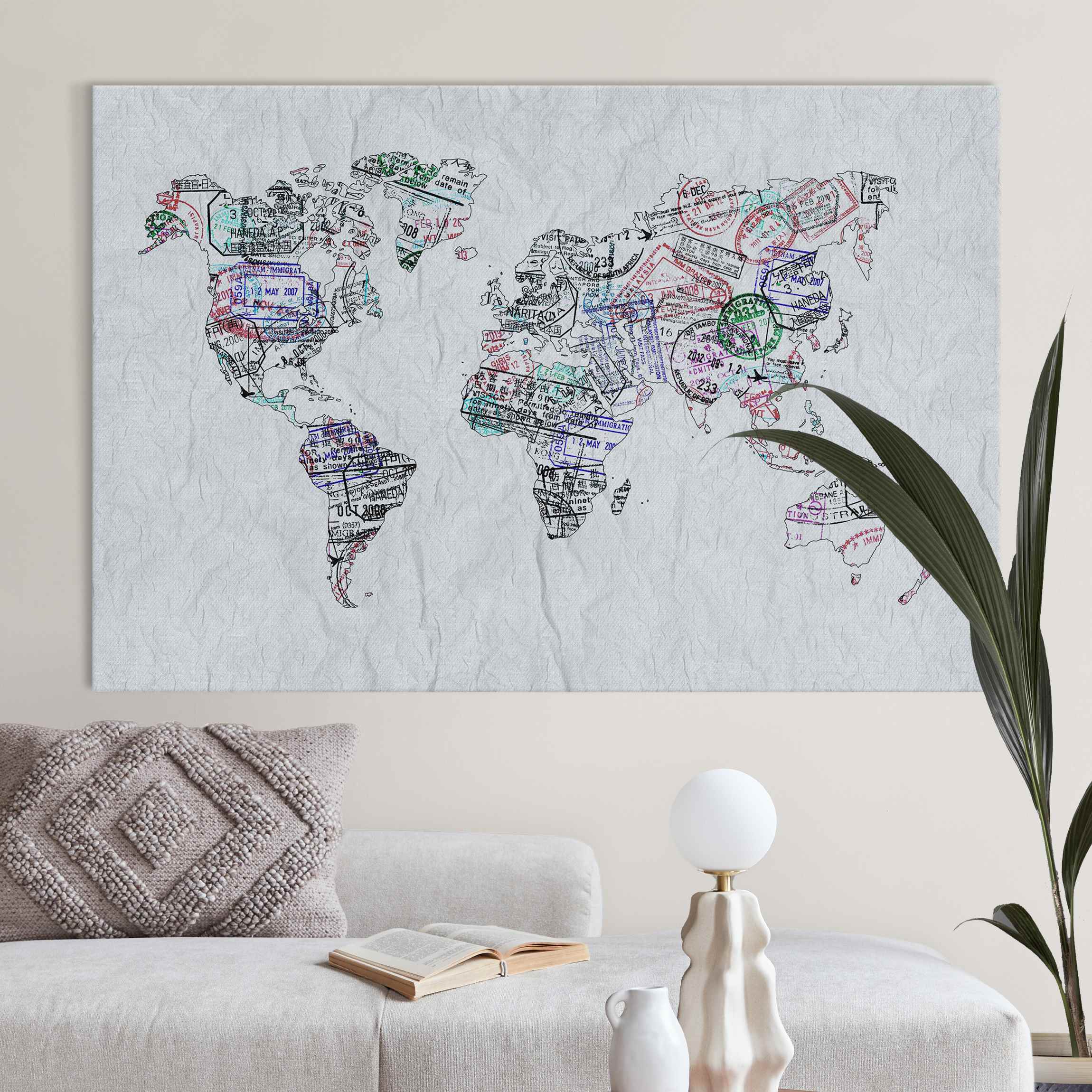 Akustikbild Reisepass Stempel Weltkarte