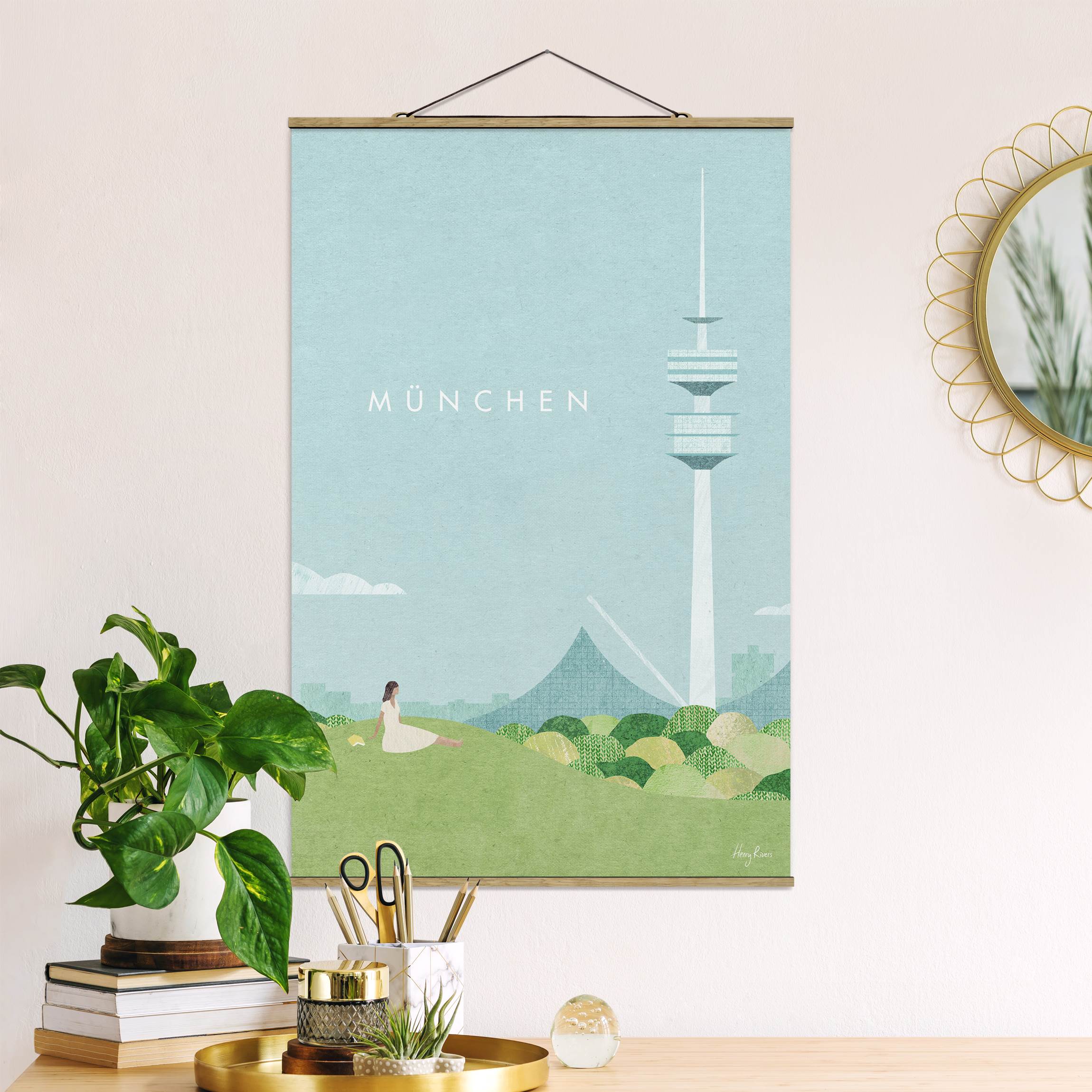Stoffbild mit Posterleisten Reiseposter - München