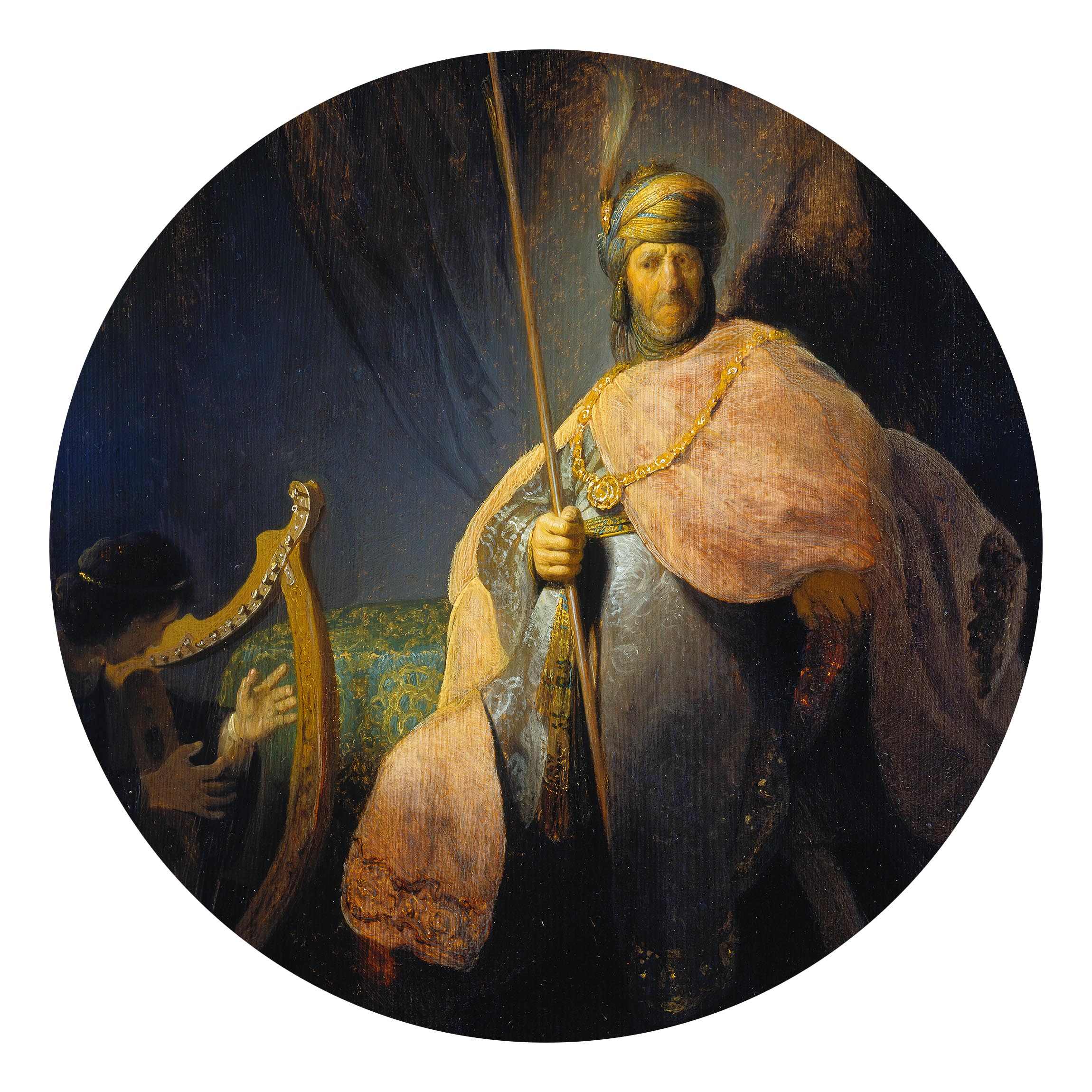 Runde Fototapete selbstklebend Rembrandt van Rijn - David spielt Harfe