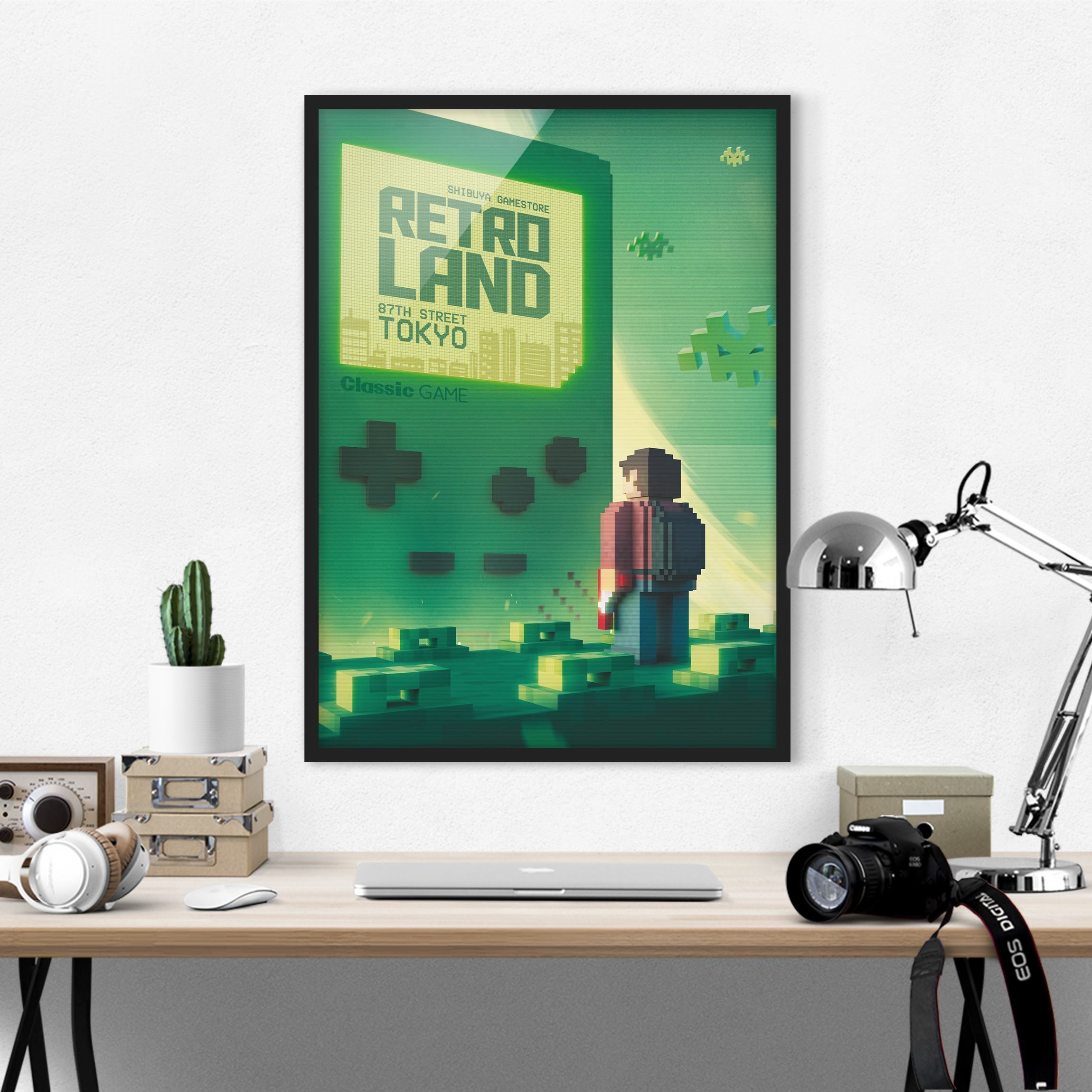 Bild mit Rahmen Retro Classic Game in Türkis