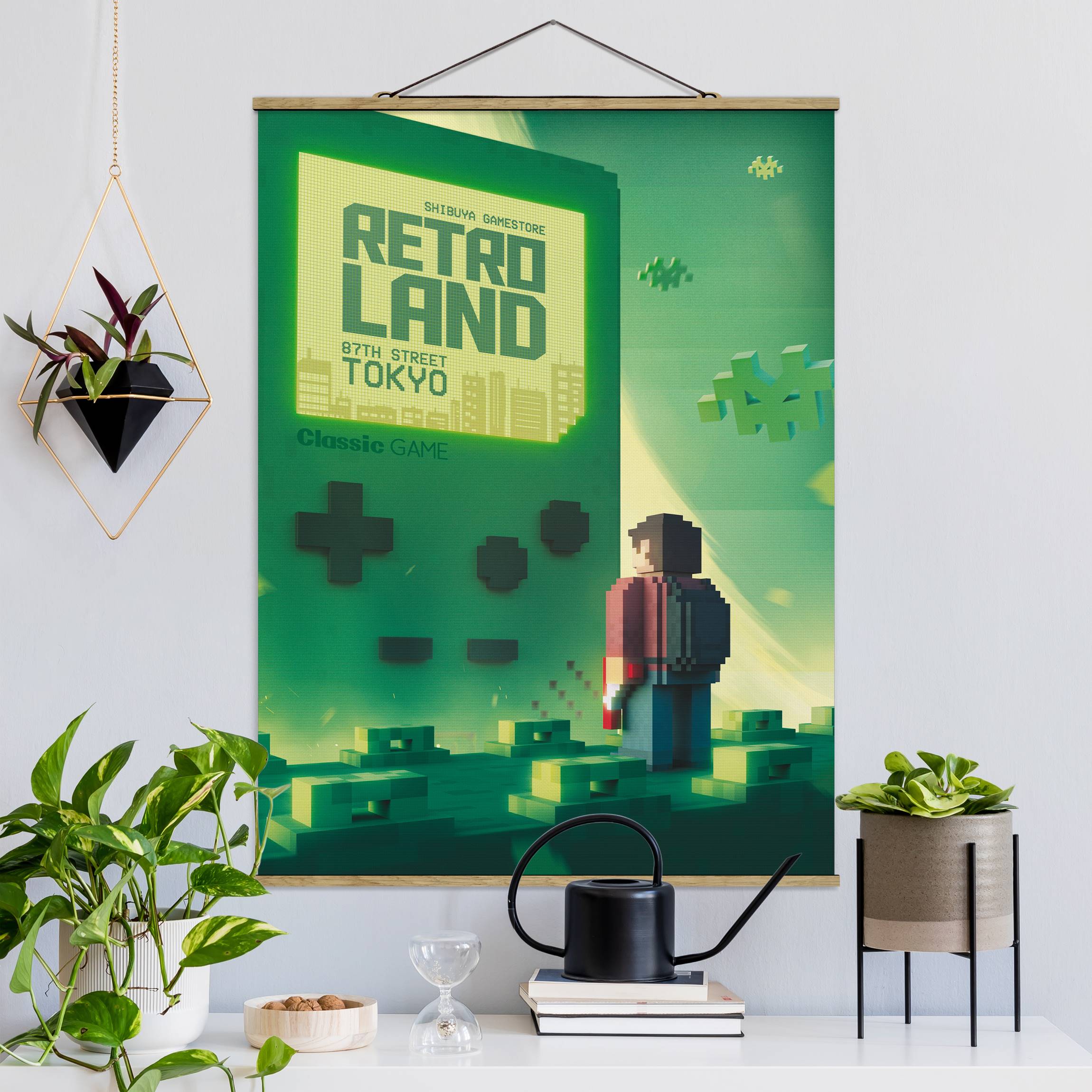 Stoffbild mit Posterleisten Retro Classic Game in Türkis