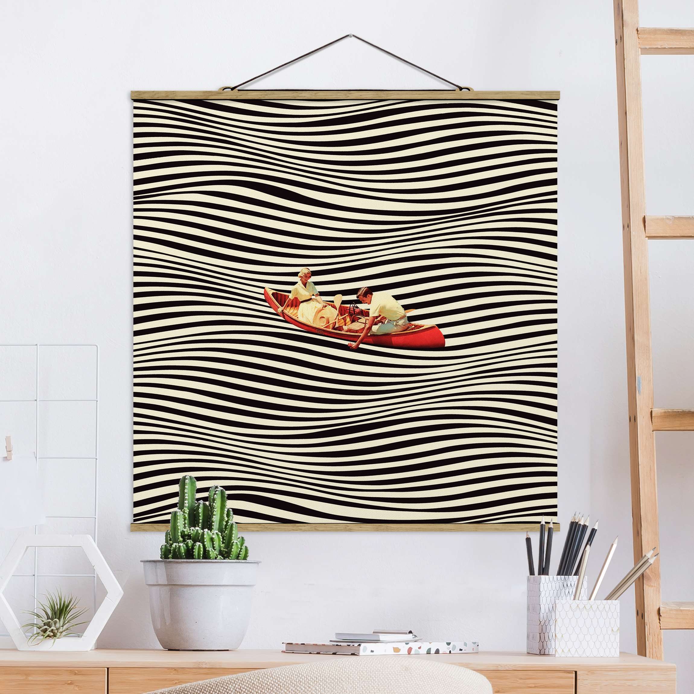 Stoffbild mit Posterleisten Retro Collage - Bootsausflug