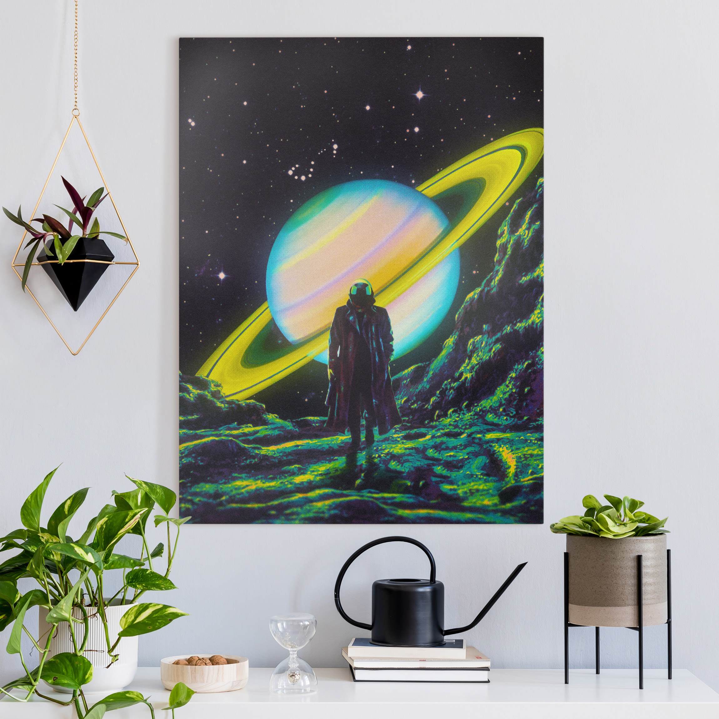 Leinwandbild Retro Collage - Die Ankunft