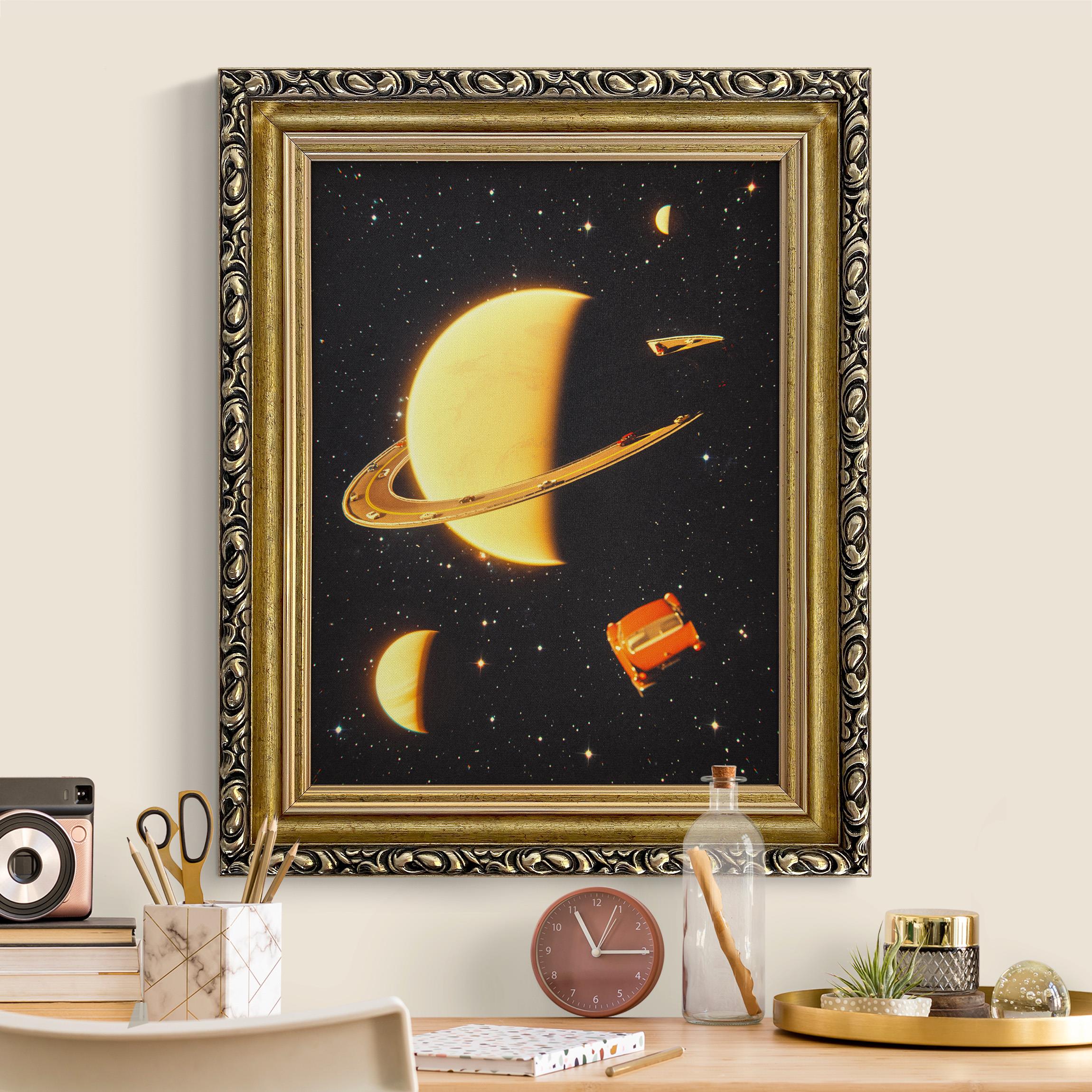 Leinwandbild in Barockrahmen Retro Collage - Die Ringe des Saturn