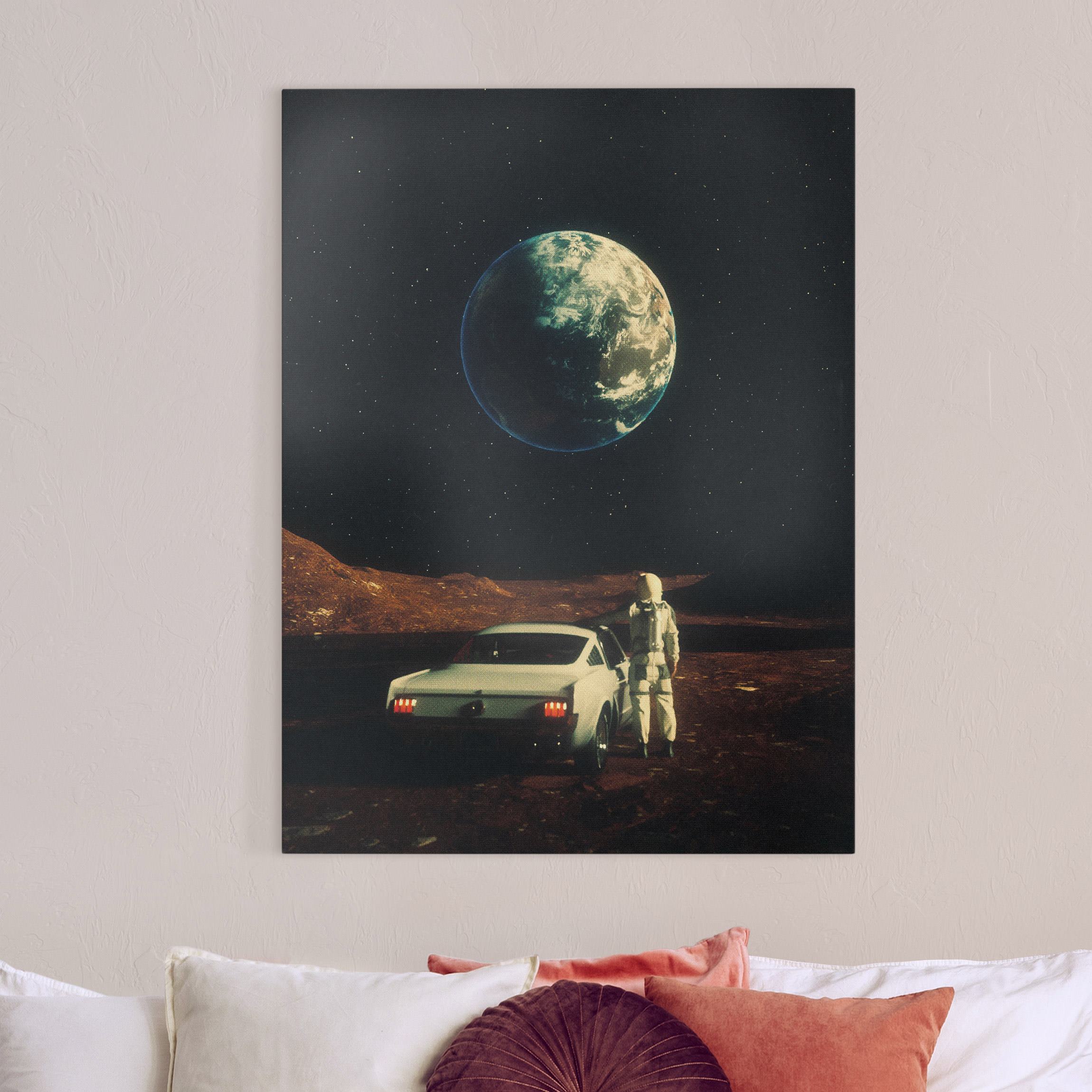 Leinwandbild Retro Collage - Weit weg von Zuhause