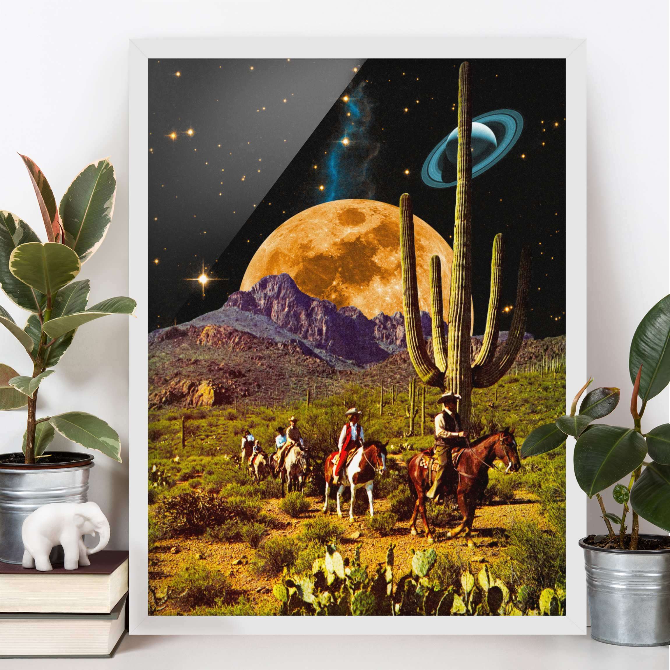 Bild mit Rahmen Retro Collage - Weltraum Cowboys