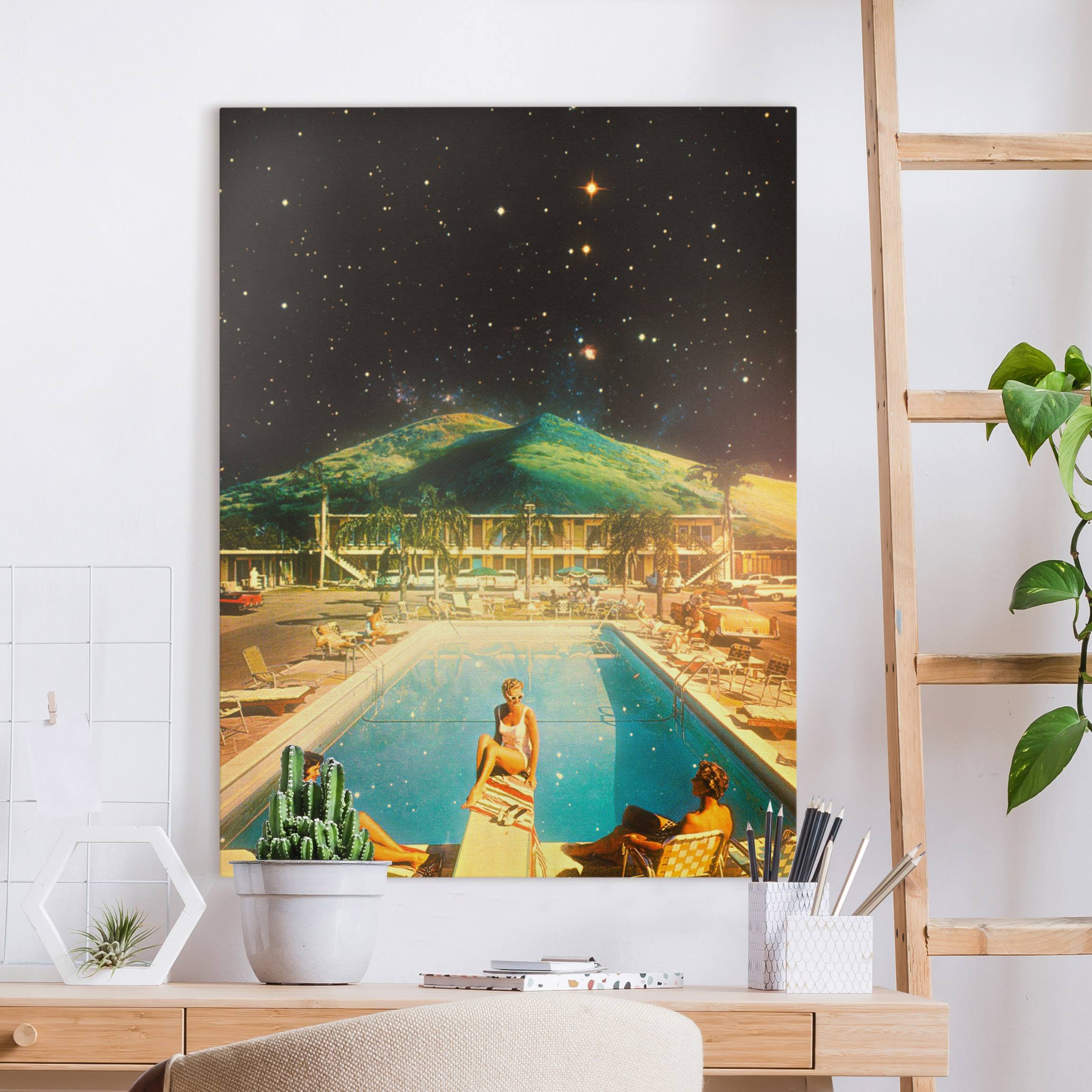 Leinwandbild Retro Collage - Weltraum Pool