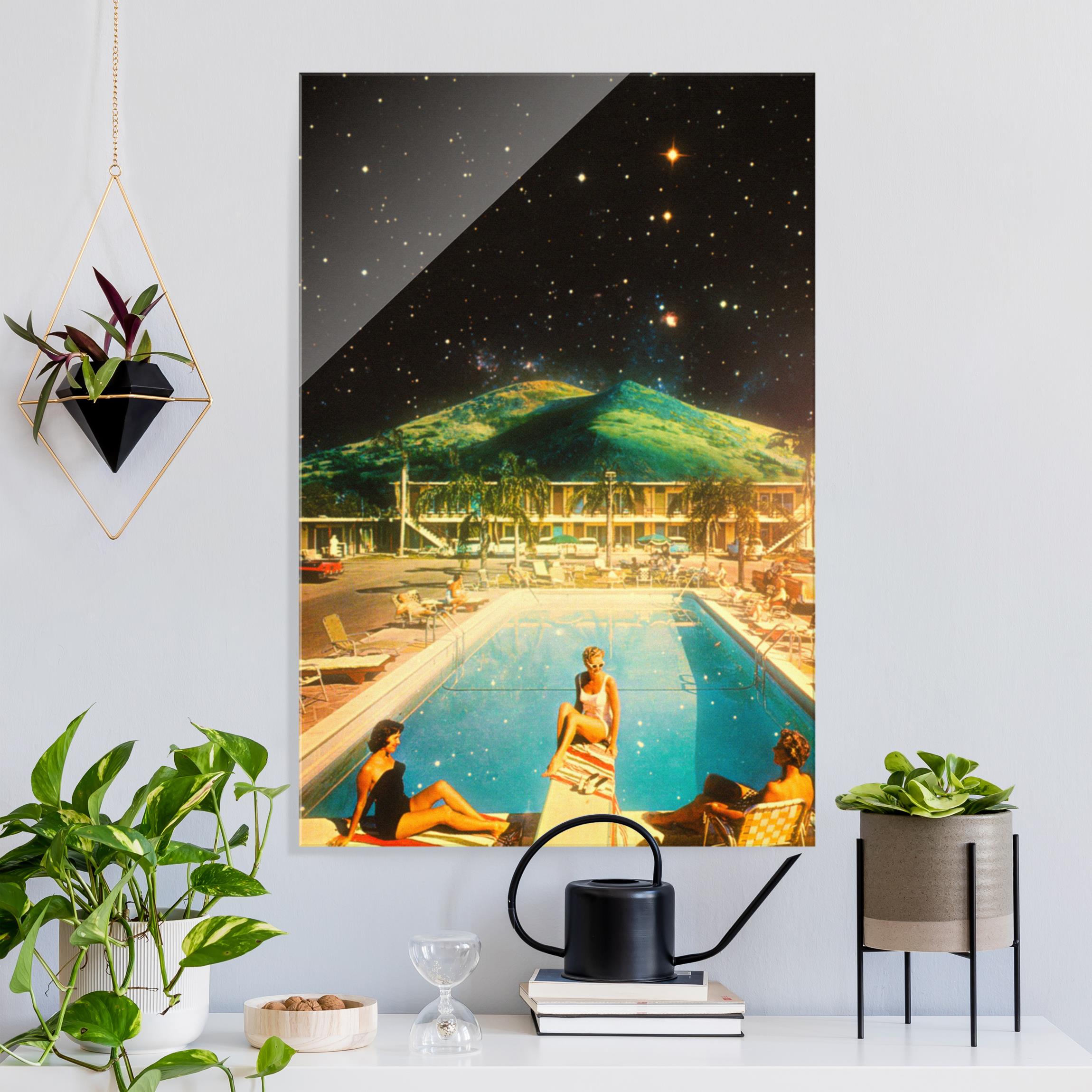 Glasbild Retro Collage - Weltraum Pool