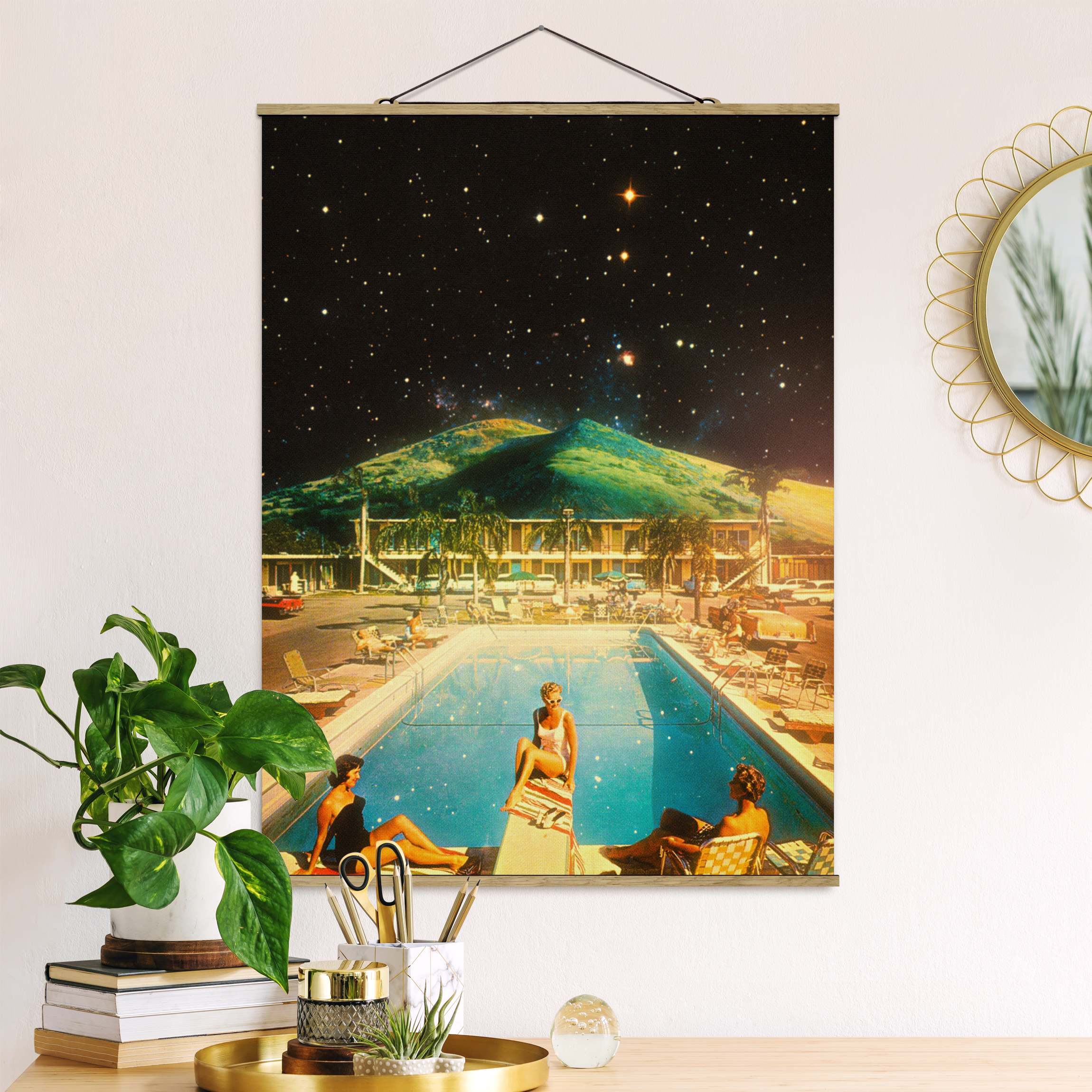 Stoffbild Retro Collage - Weltraum Pool