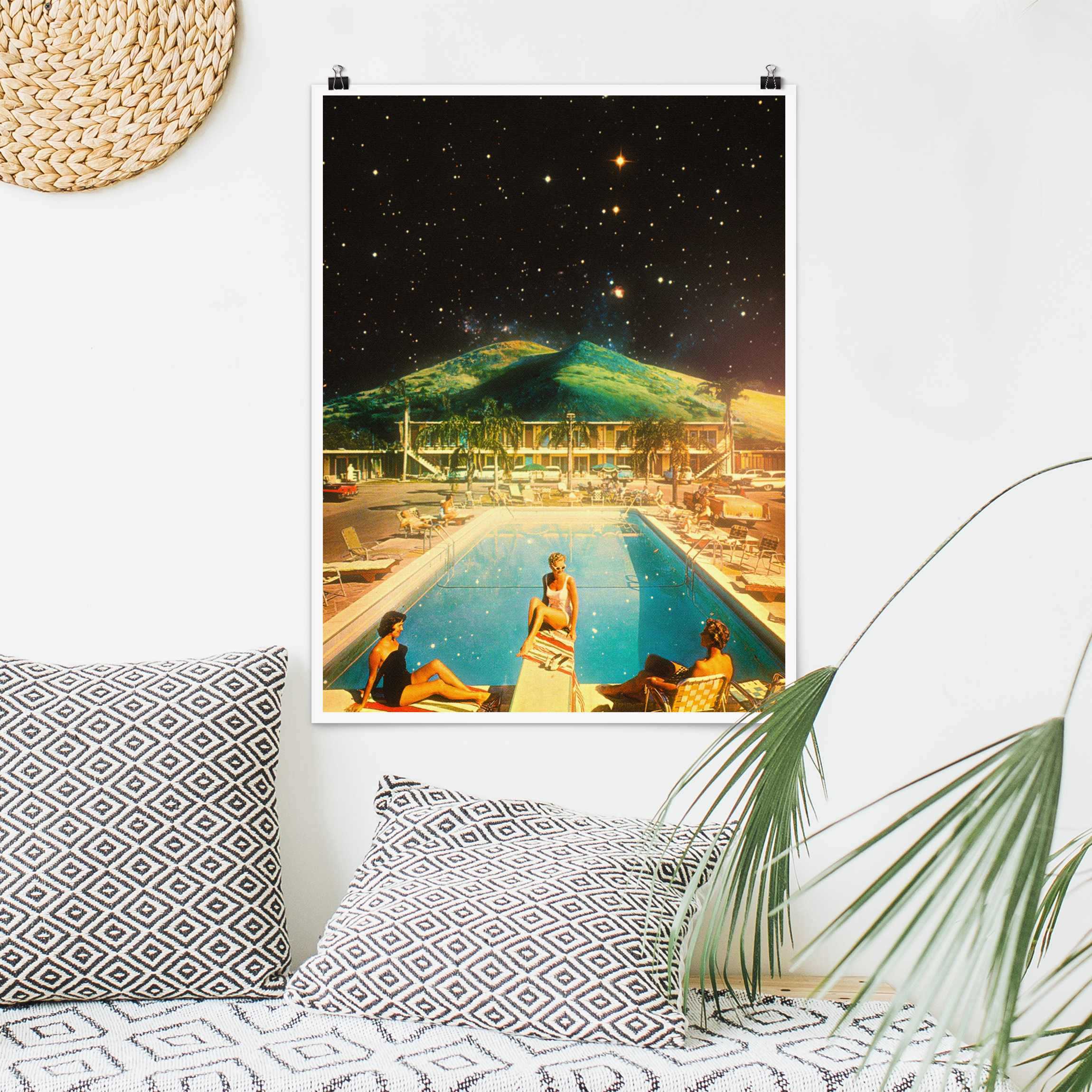 Poster Retro Collage - Weltraum Pool